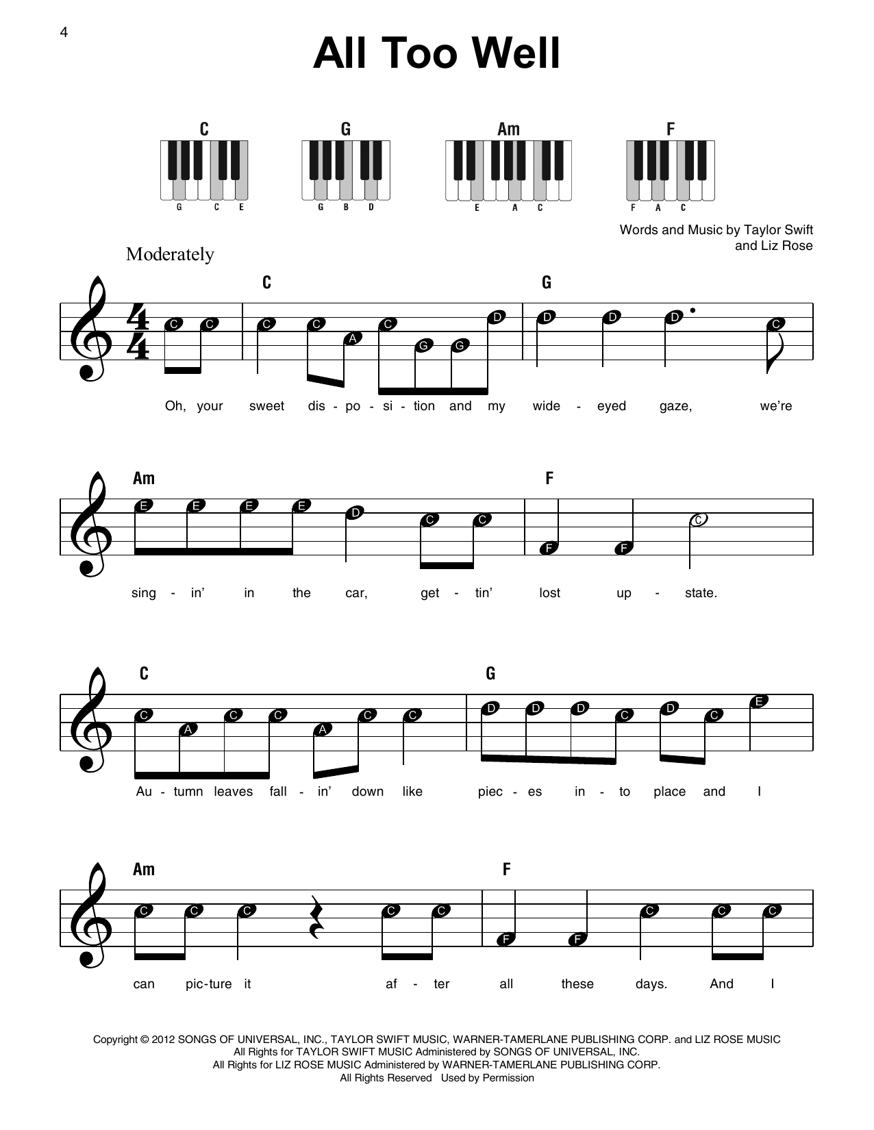 All Too Well (Super Easy Piano) von Taylor Swift