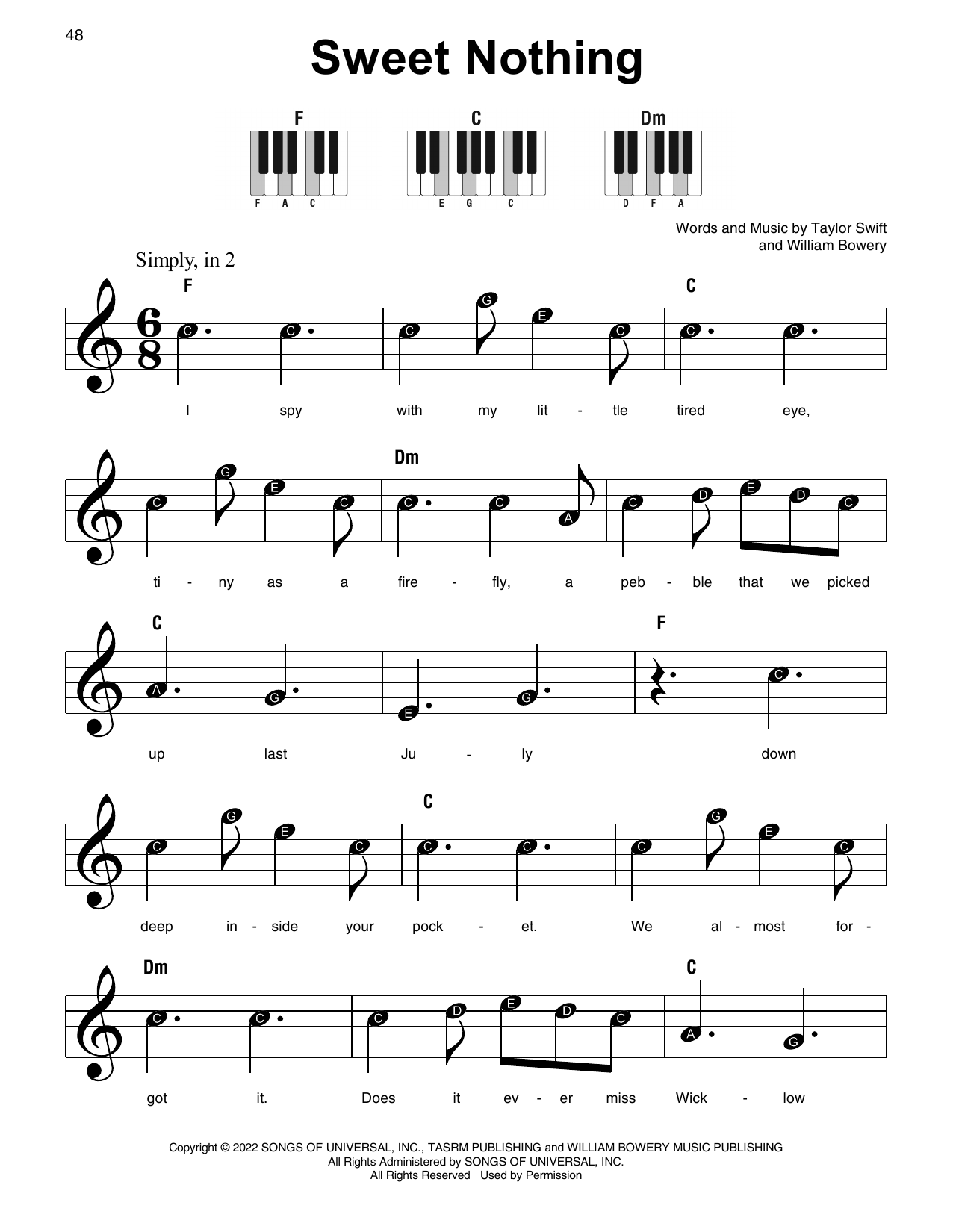 Sweet Nothing (Super Easy Piano) von Taylor Swift