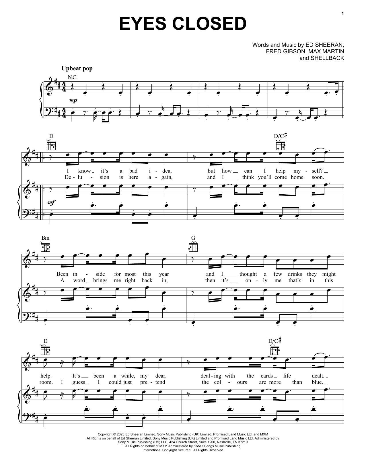 Eyes Closed (Piano, Vocal & Guitar Chords (Right-Hand Melody)) von Ed Sheeran