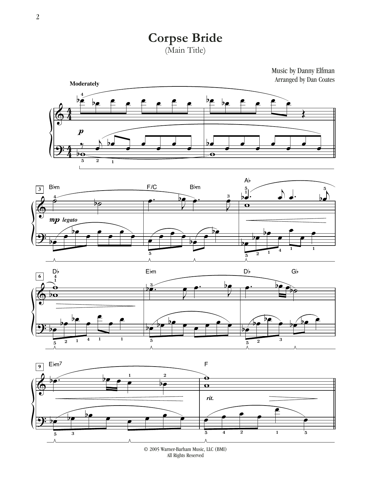Corpse Bride (Main Title) (arr. Dan Coates) (Easy Piano) von Danny Elfman