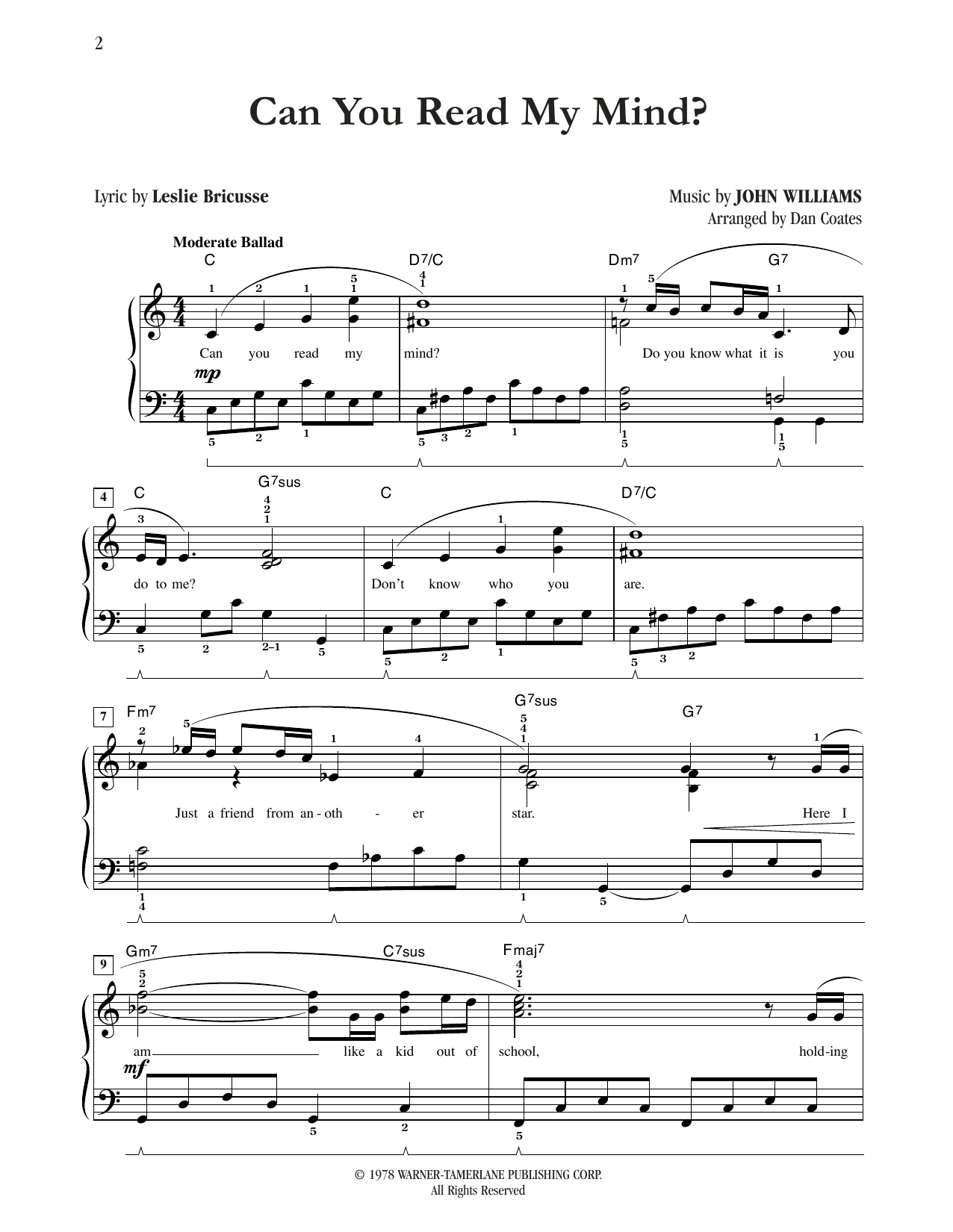 Can You Read My Mind? (Love Theme from SUPERMAN) (arr. Dan Coates) (Easy Piano) von John Williams
