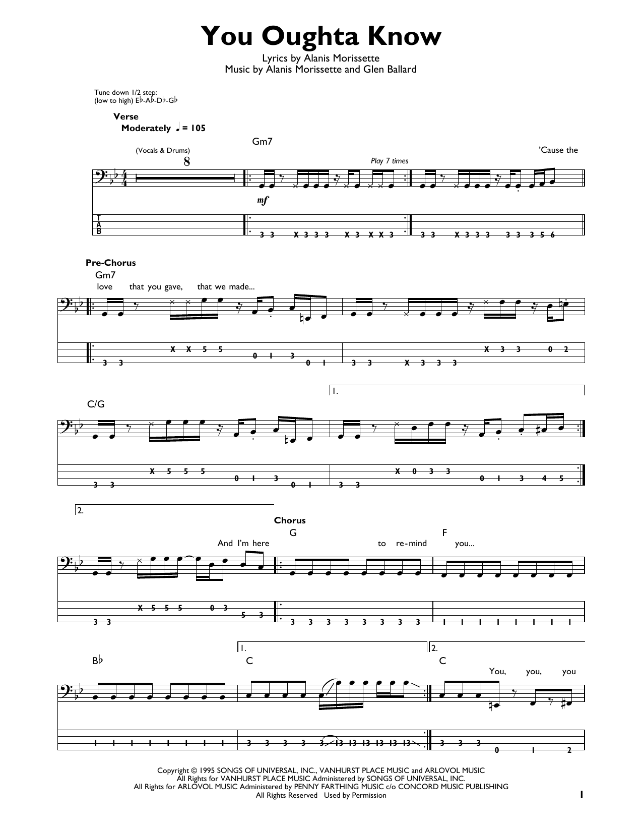 You Oughta Know (Easy Bass Tab) von Alanis Morissette