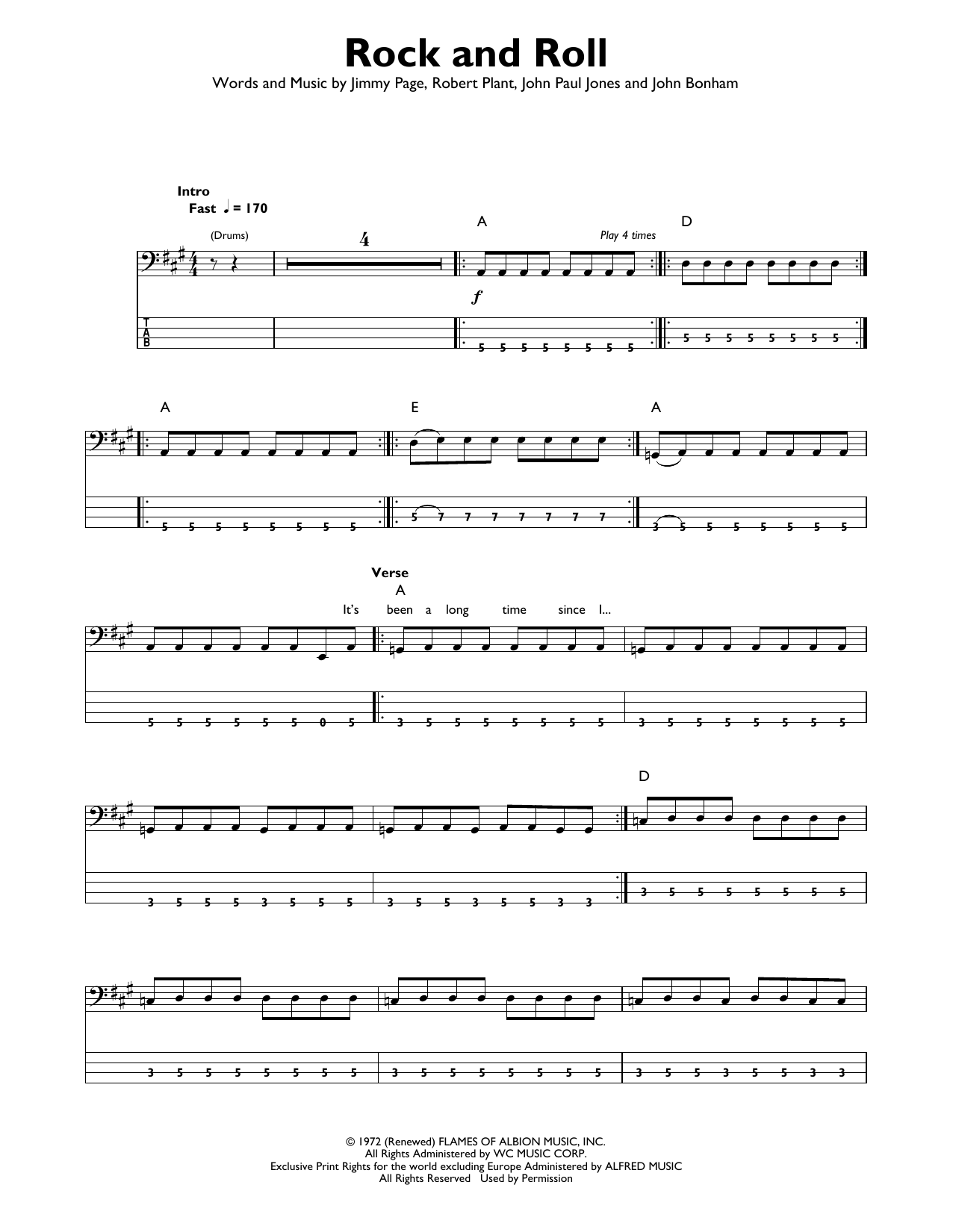 Rock And Roll (Easy Bass Tab) von Led Zeppelin