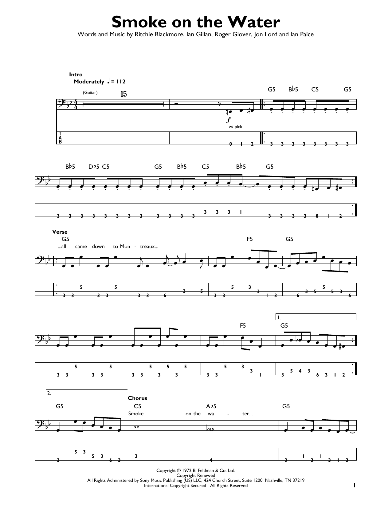 Smoke On The Water (Easy Bass Tab) von Deep Purple