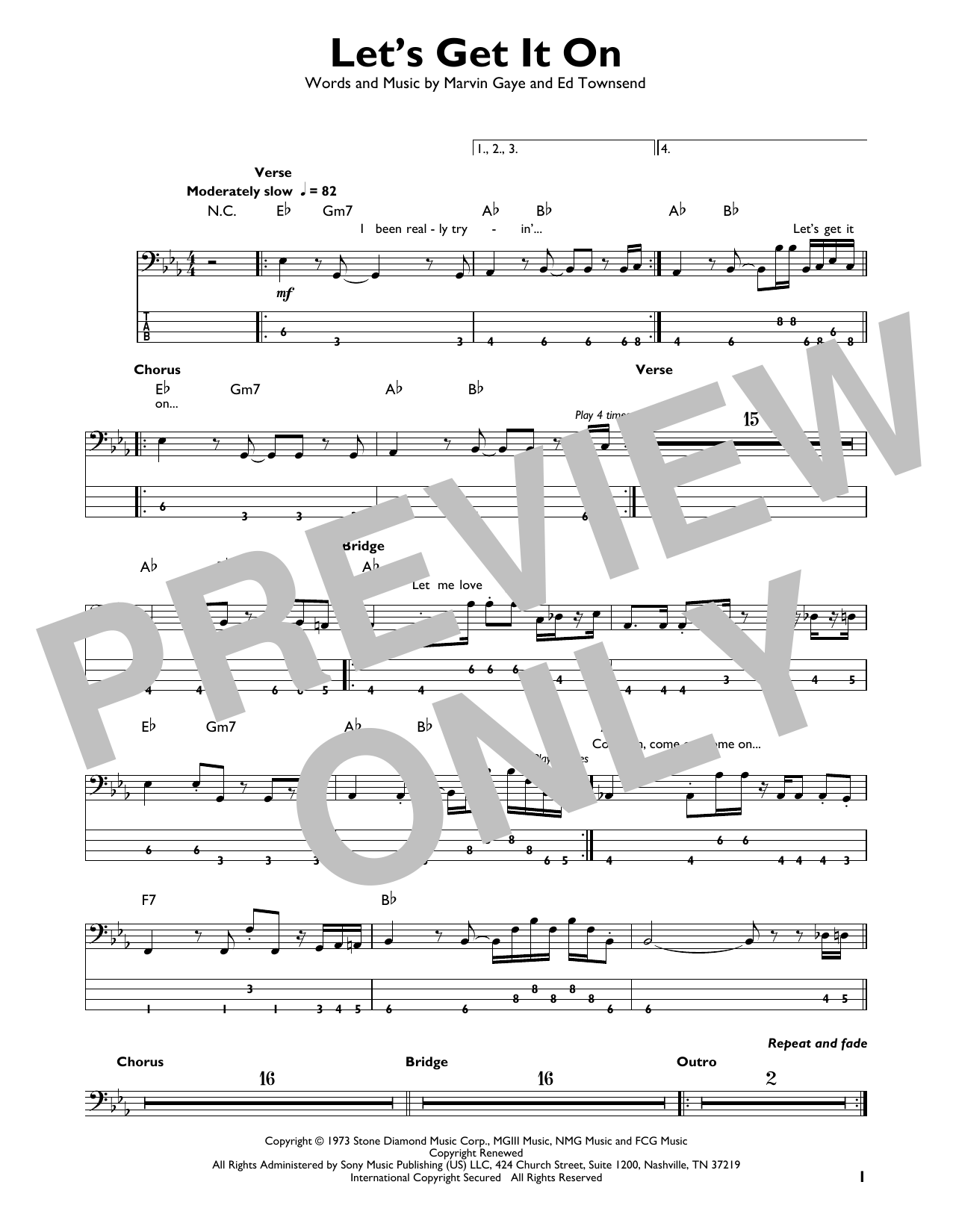 Let's Get It On (Easy Bass Tab) von Marvin Gaye