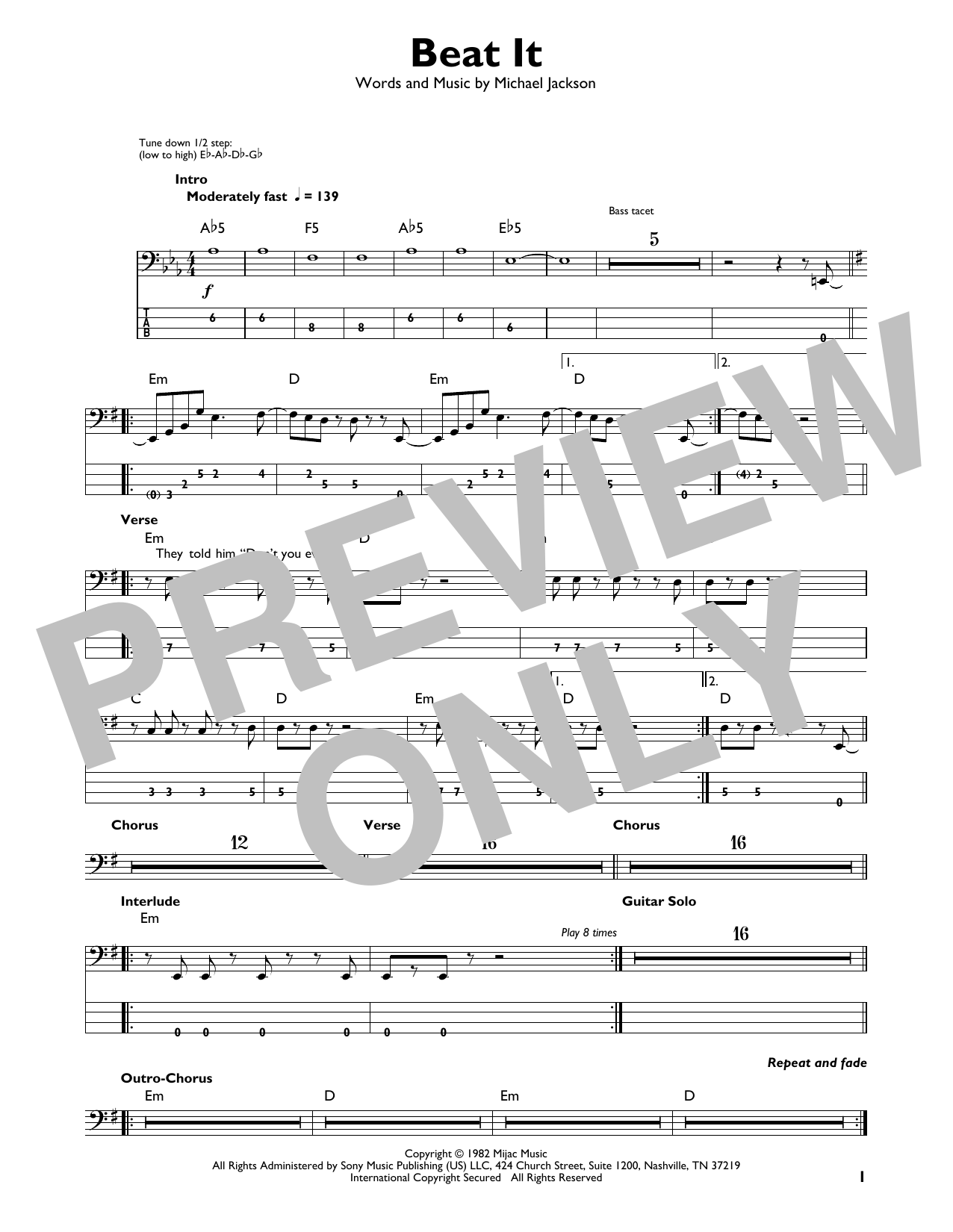 Beat It (Easy Bass Tab) von Michael Jackson