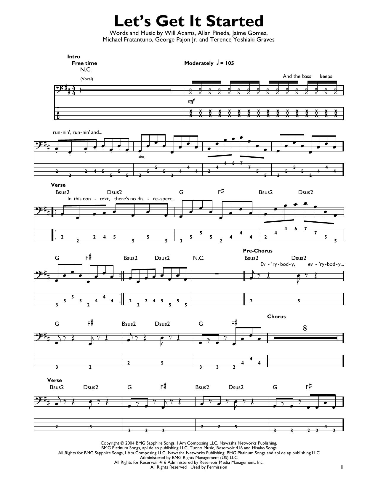 Let's Get It Started (Easy Bass Tab) von Black Eyed Peas