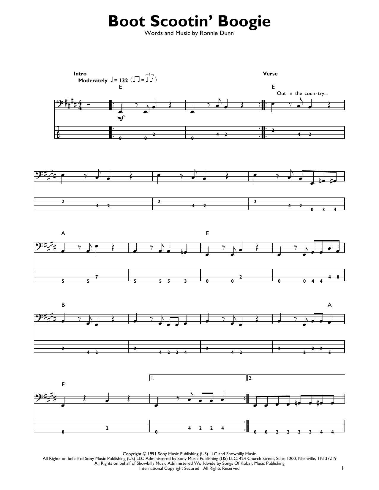 Boot Scootin' Boogie (Easy Bass Tab) von Brooks & Dunn