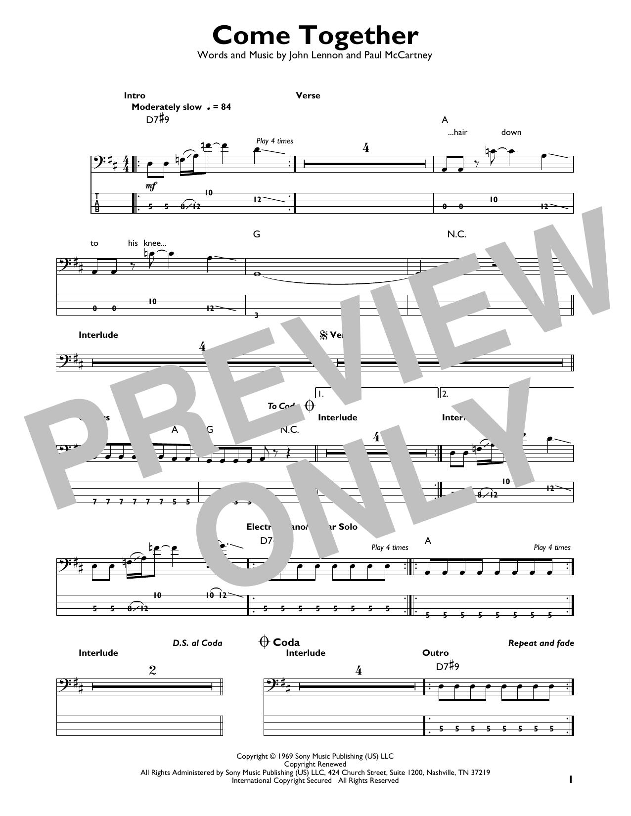 Come Together (Easy Bass Tab) von The Beatles