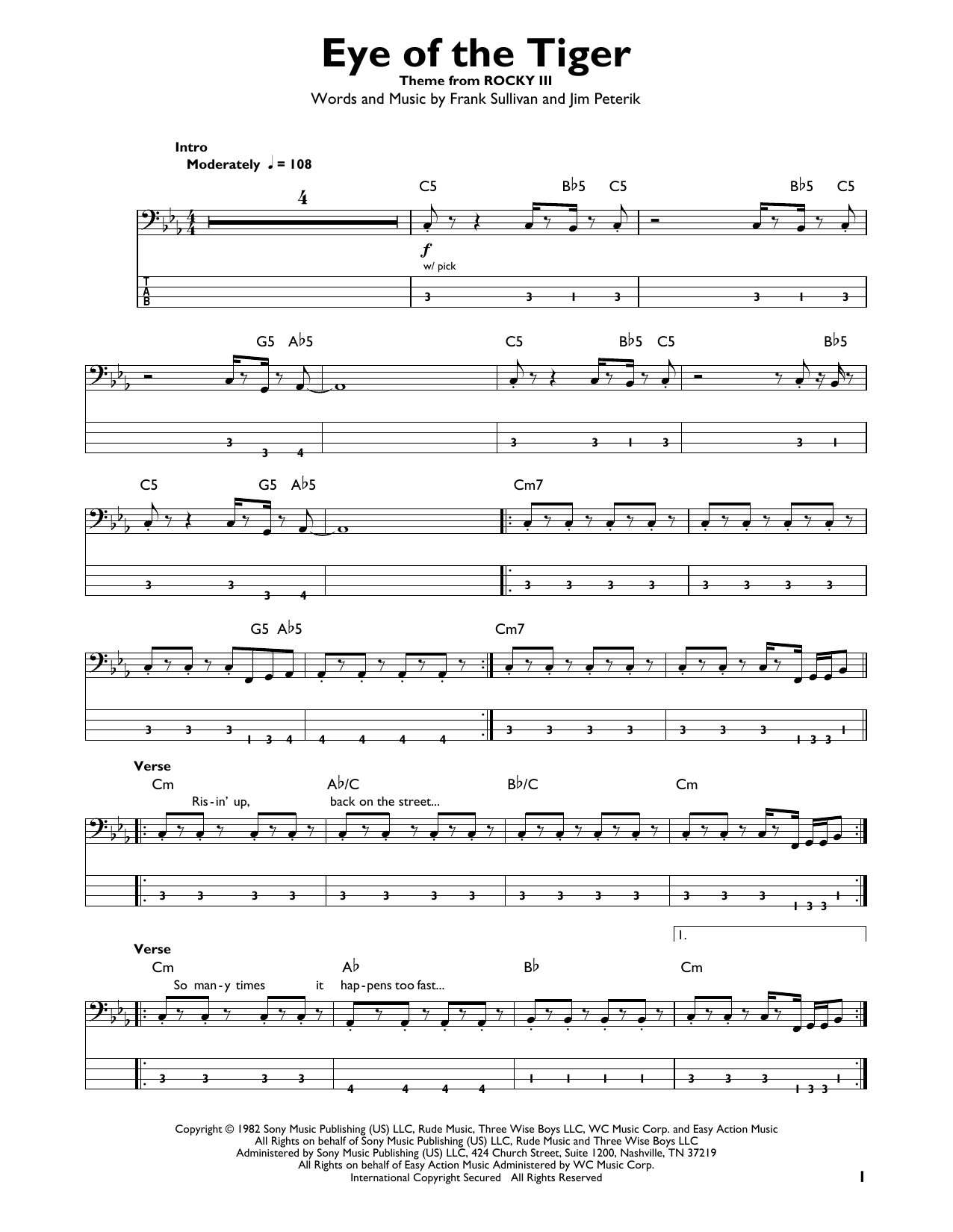 Eye Of The Tiger (Easy Bass Tab) von Survivor