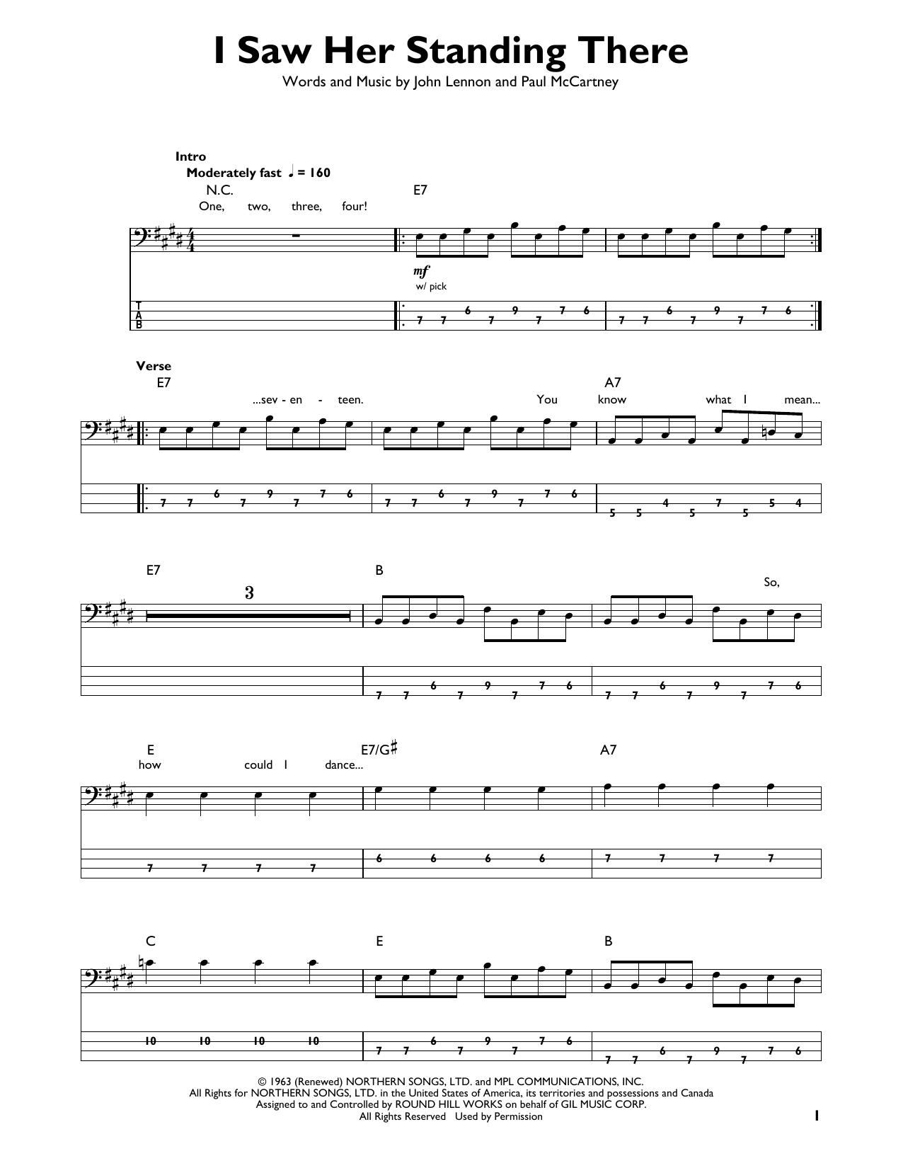 I Saw Her Standing There (Easy Bass Tab) von The Beatles