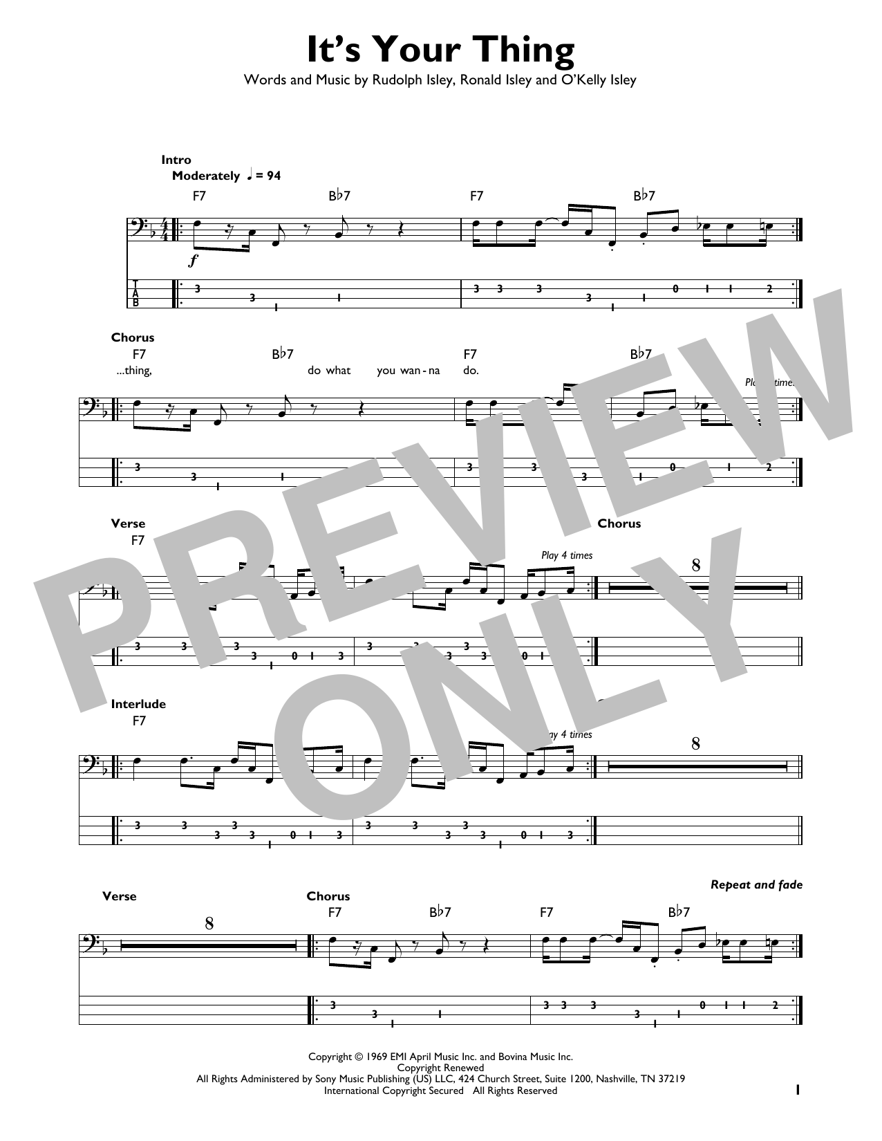 It's Your Thing (Easy Bass Tab) von The Isley Brothers