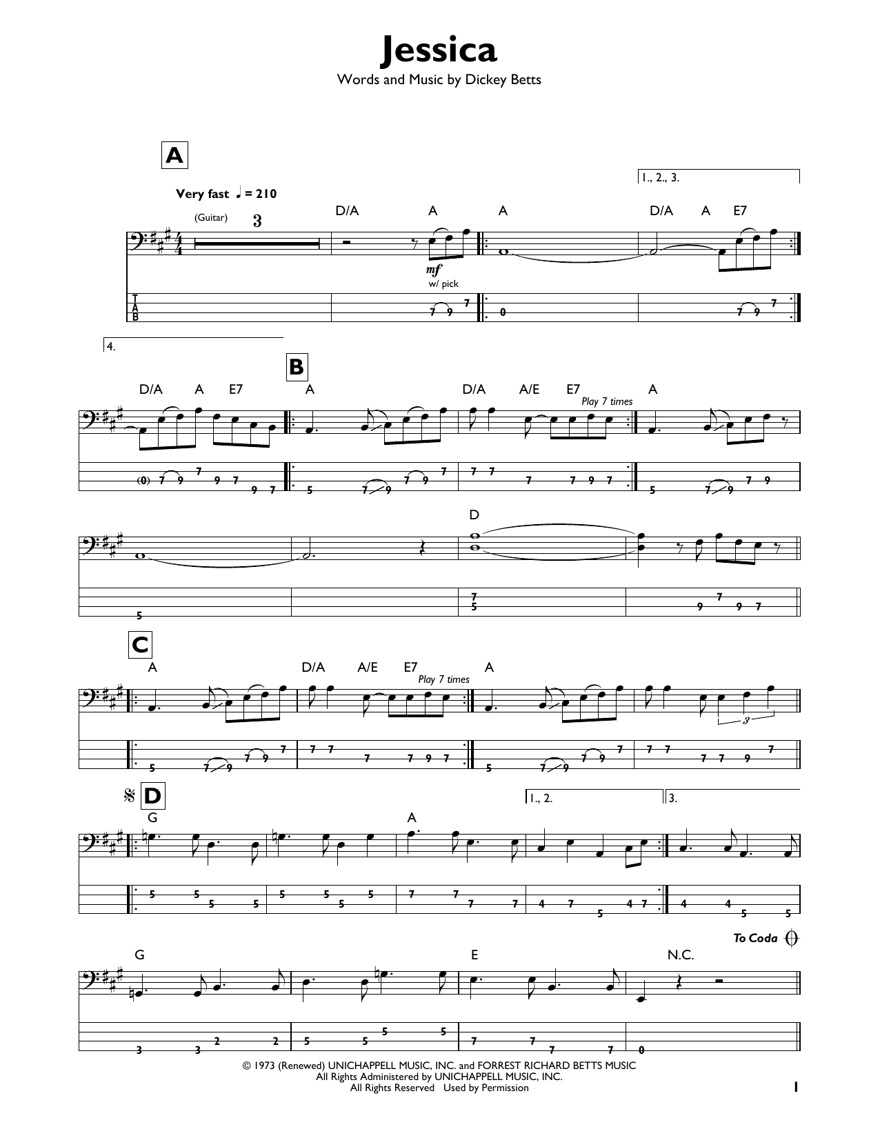 Jessica (Easy Bass Tab) von The Allman Brothers Band