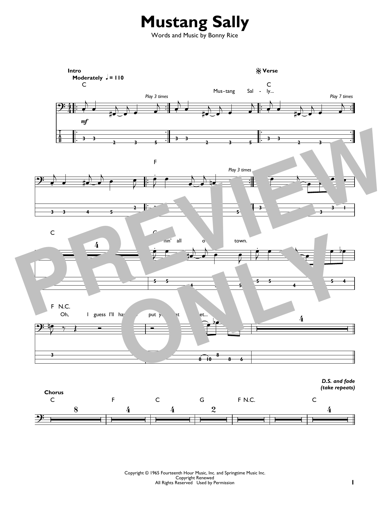 Mustang Sally (Easy Bass Tab) von Wilson Pickett