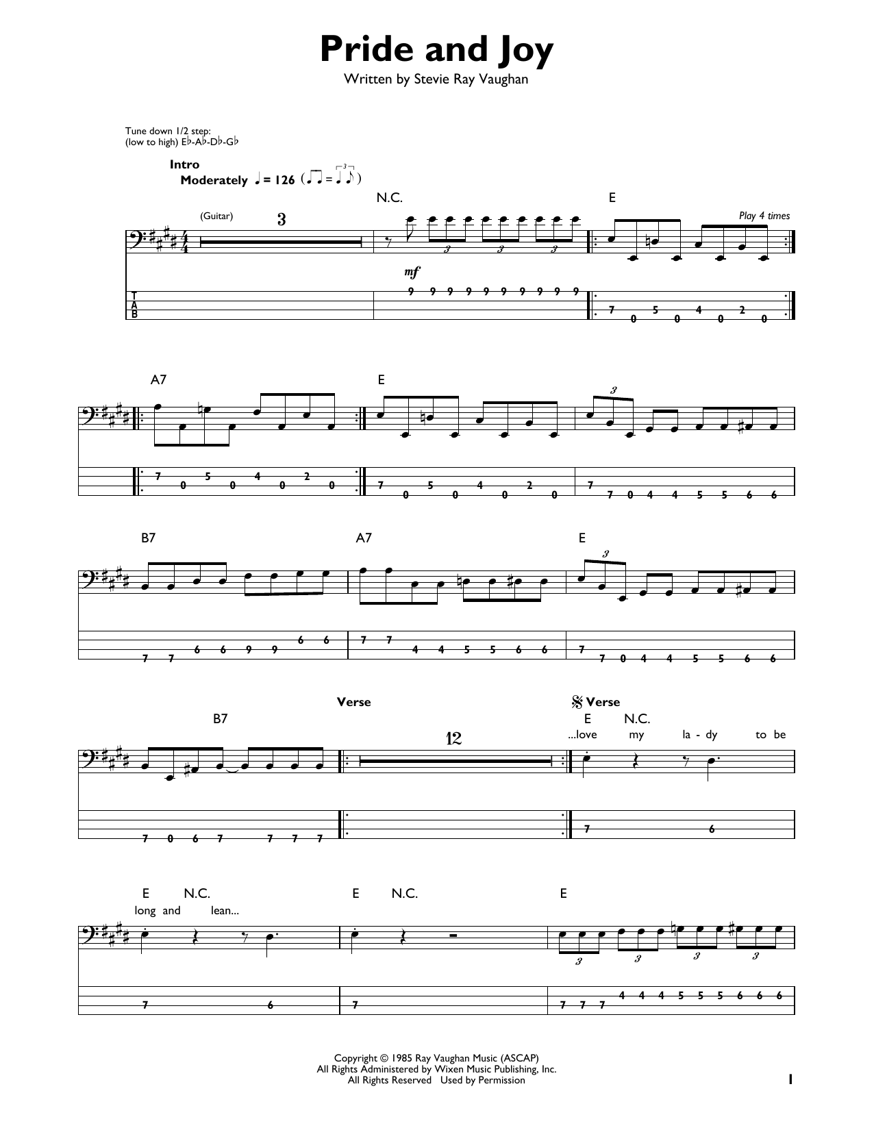 Pride And Joy (Easy Bass Tab) von Stevie Ray Vaughan