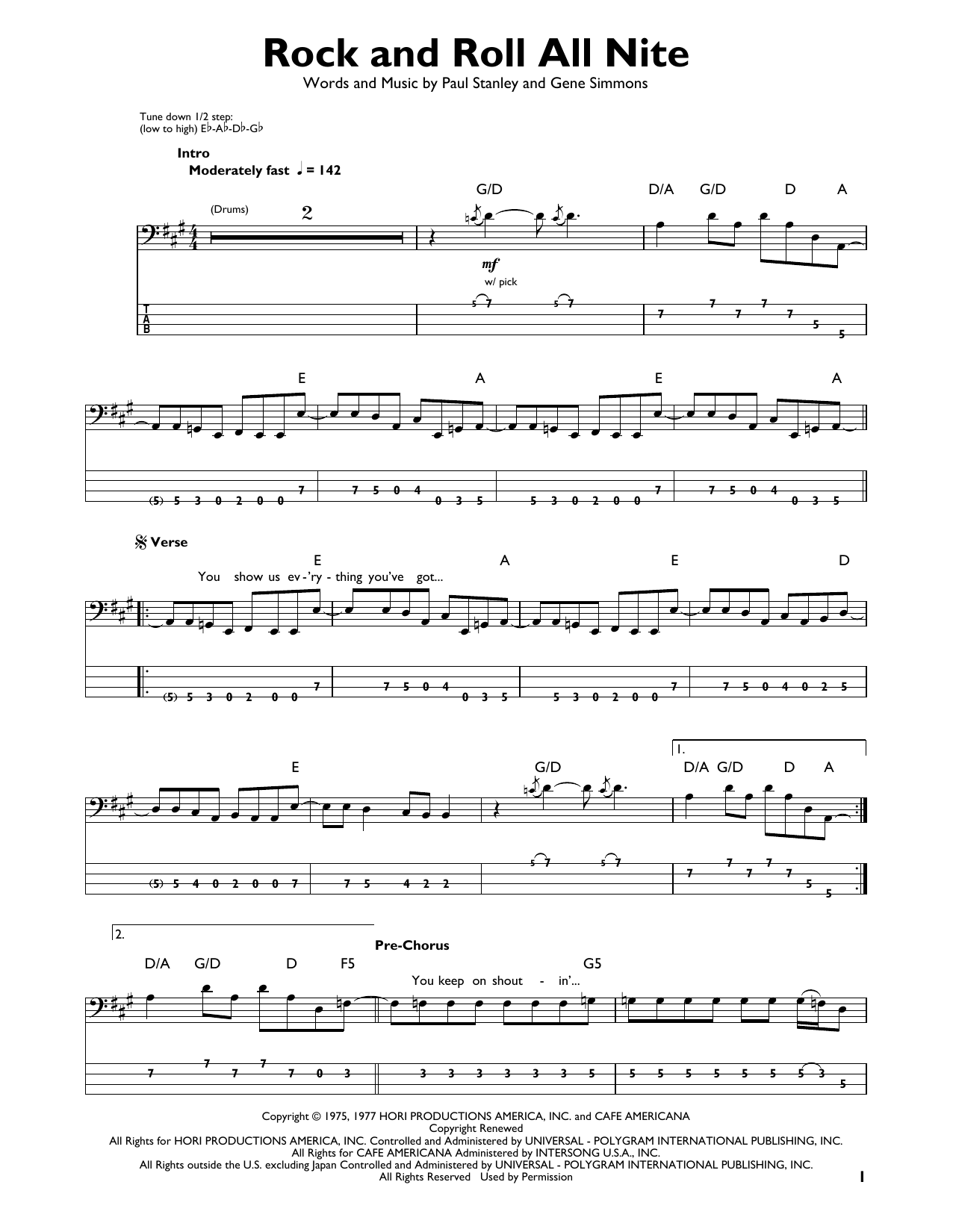 Rock And Roll All Nite (Easy Bass Tab) von KISS