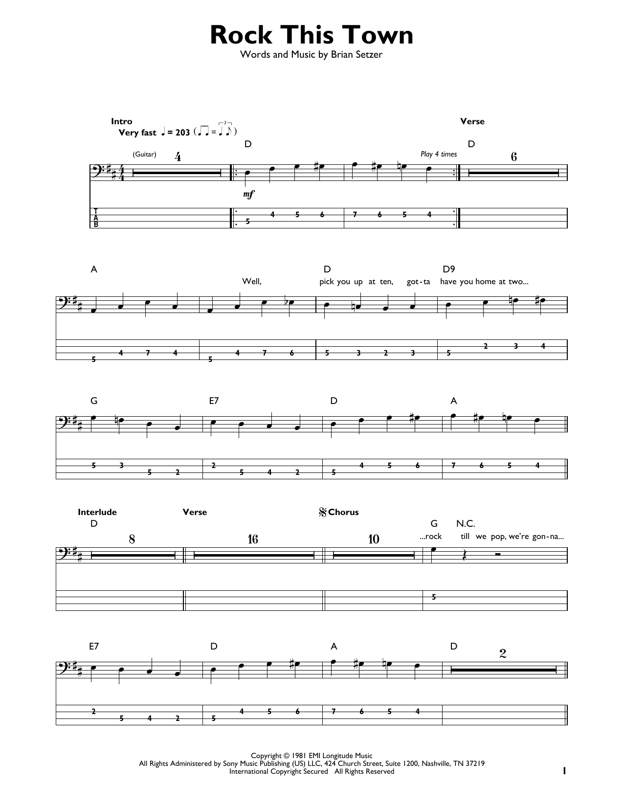 Rock This Town (Easy Bass Tab) von Stray Cats
