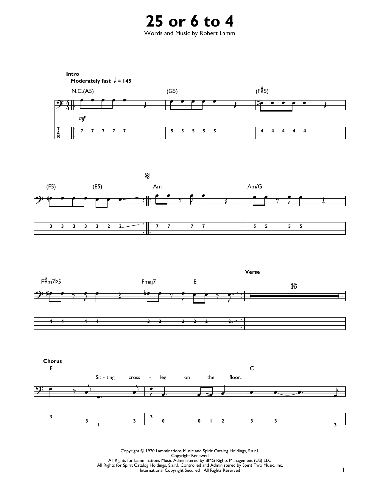 25 Or 6 To 4 (Easy Bass Tab) von Chicago