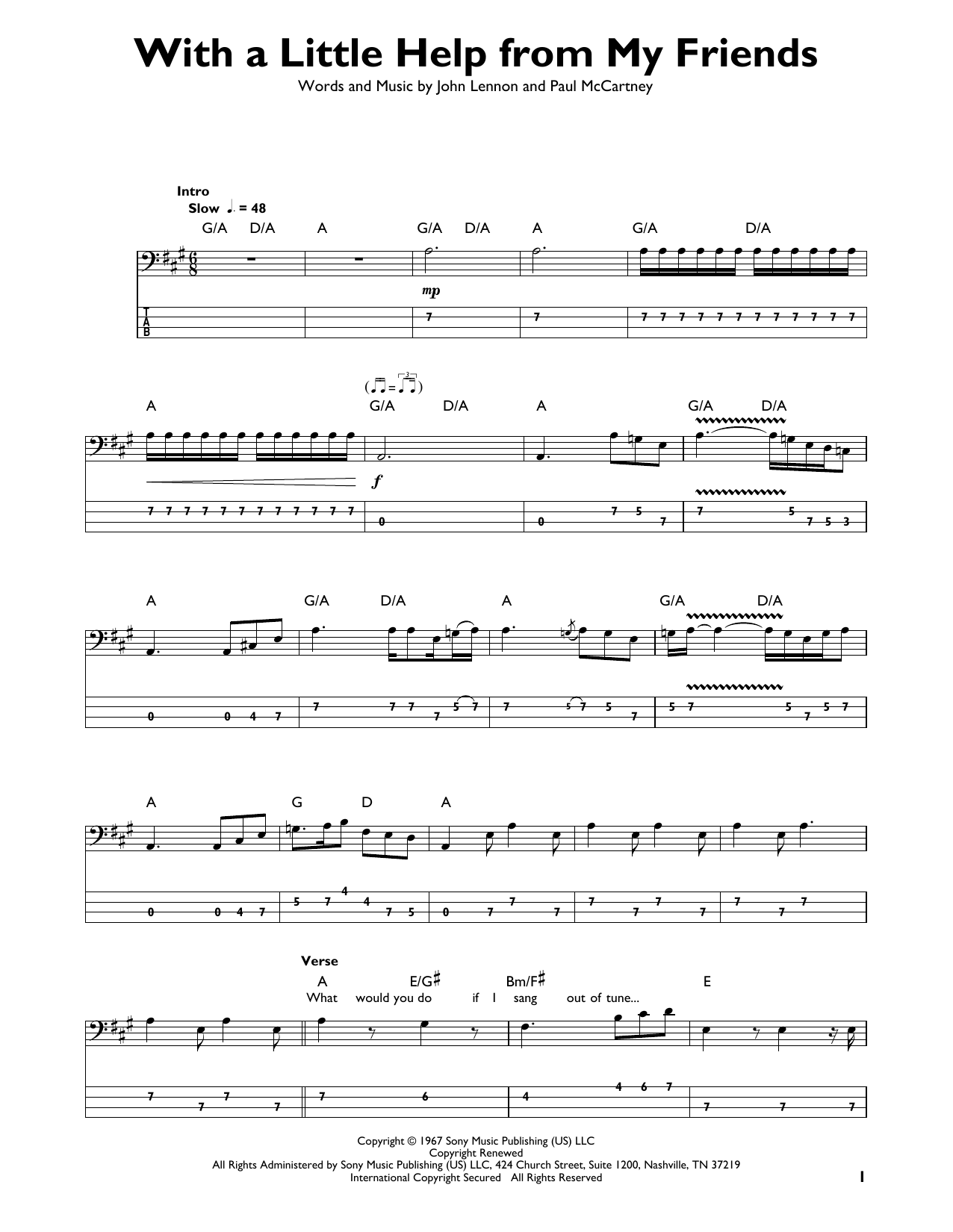 With A Little Help From My Friends (Easy Bass Tab) von The Beatles