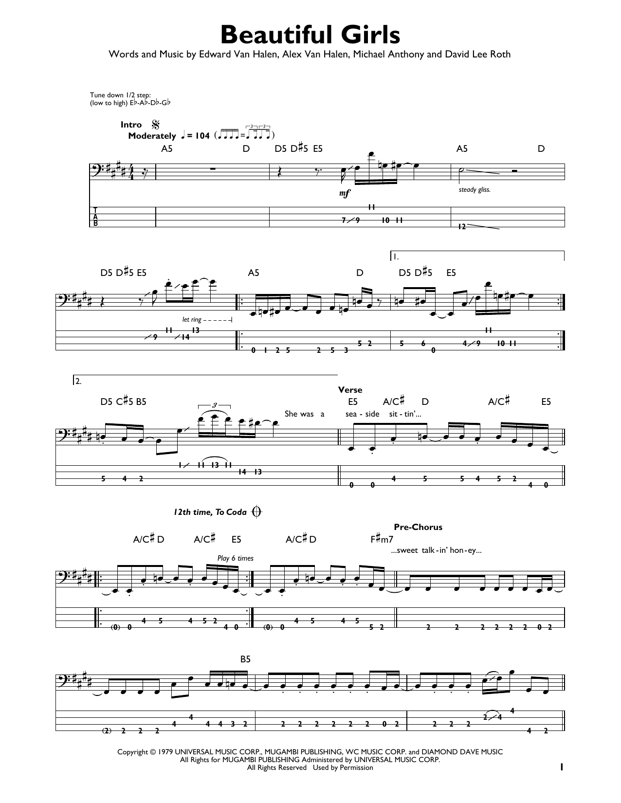 Beautiful Girls (Easy Bass Tab) von Van Halen