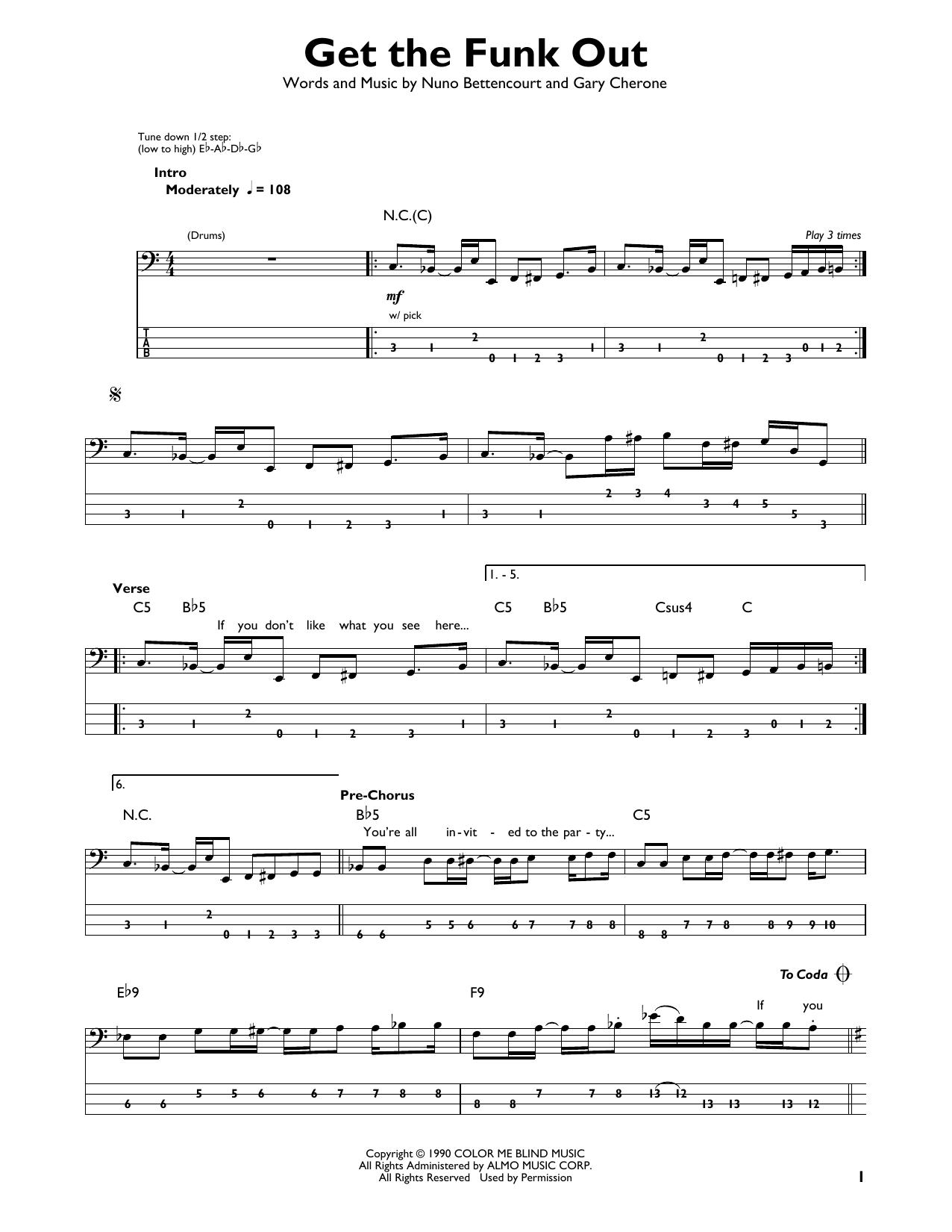 Get The Funk Out (Easy Bass Tab) von Extreme