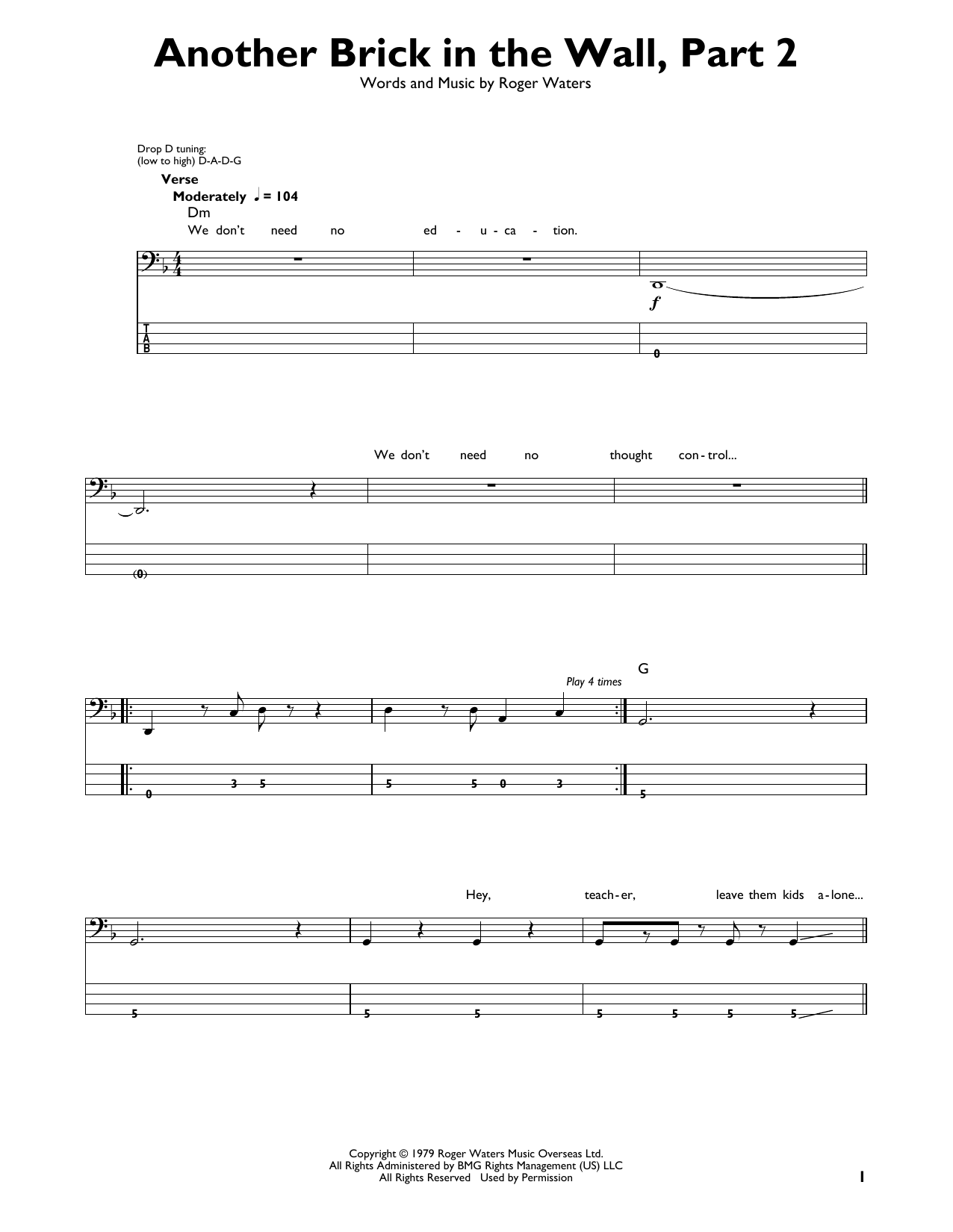 Another Brick In The Wall, Part 2 (Easy Bass Tab) von Pink Floyd