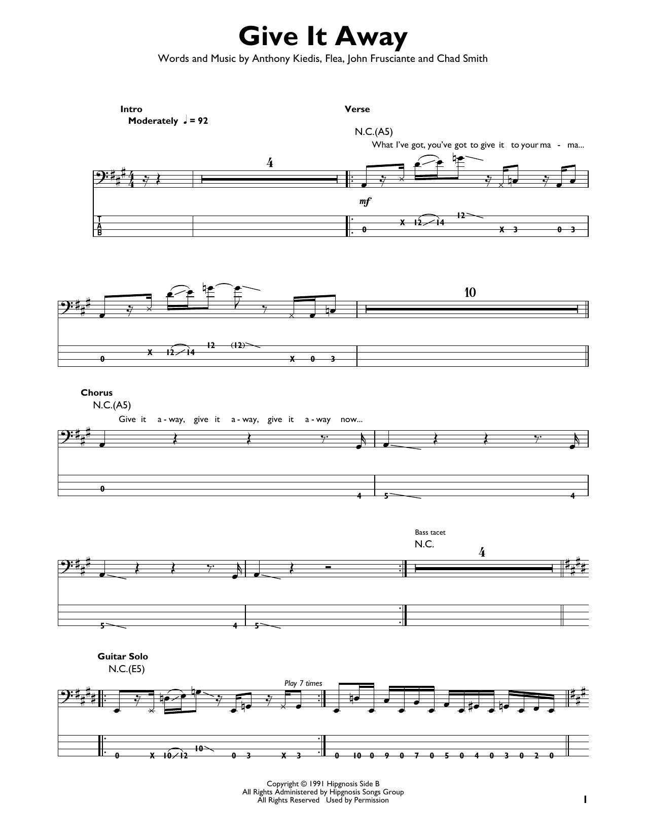 Give It Away (Easy Bass Tab) von Red Hot Chili Peppers