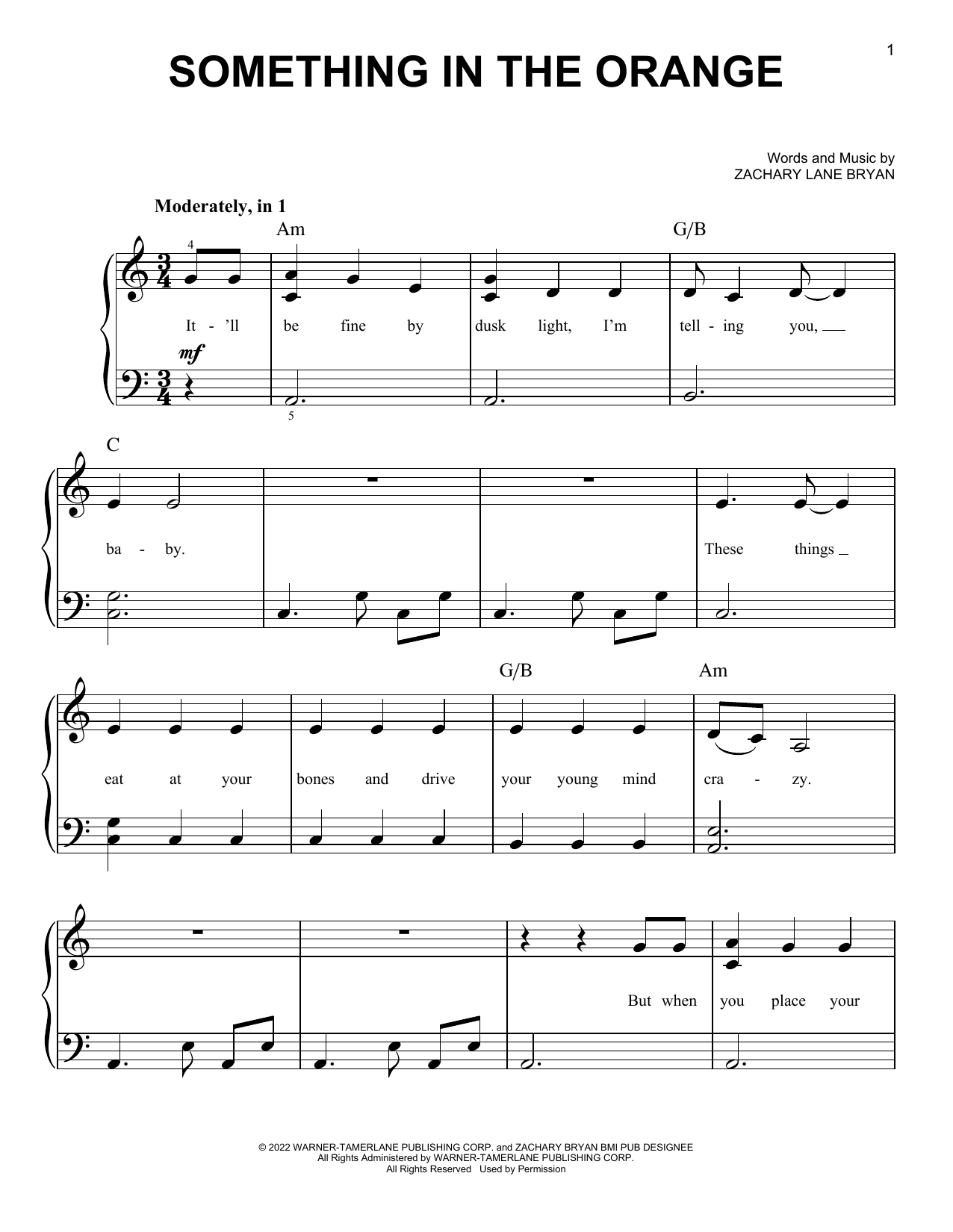 Something In The Orange (Easy Piano) von Zach Bryan