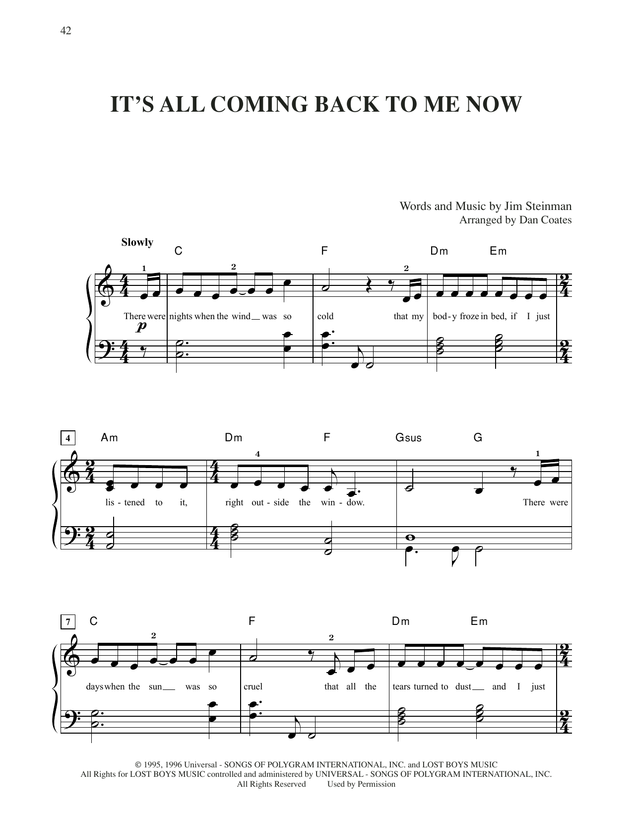 It's All Coming Back To Me Now (Easy Piano) von Celine Dion