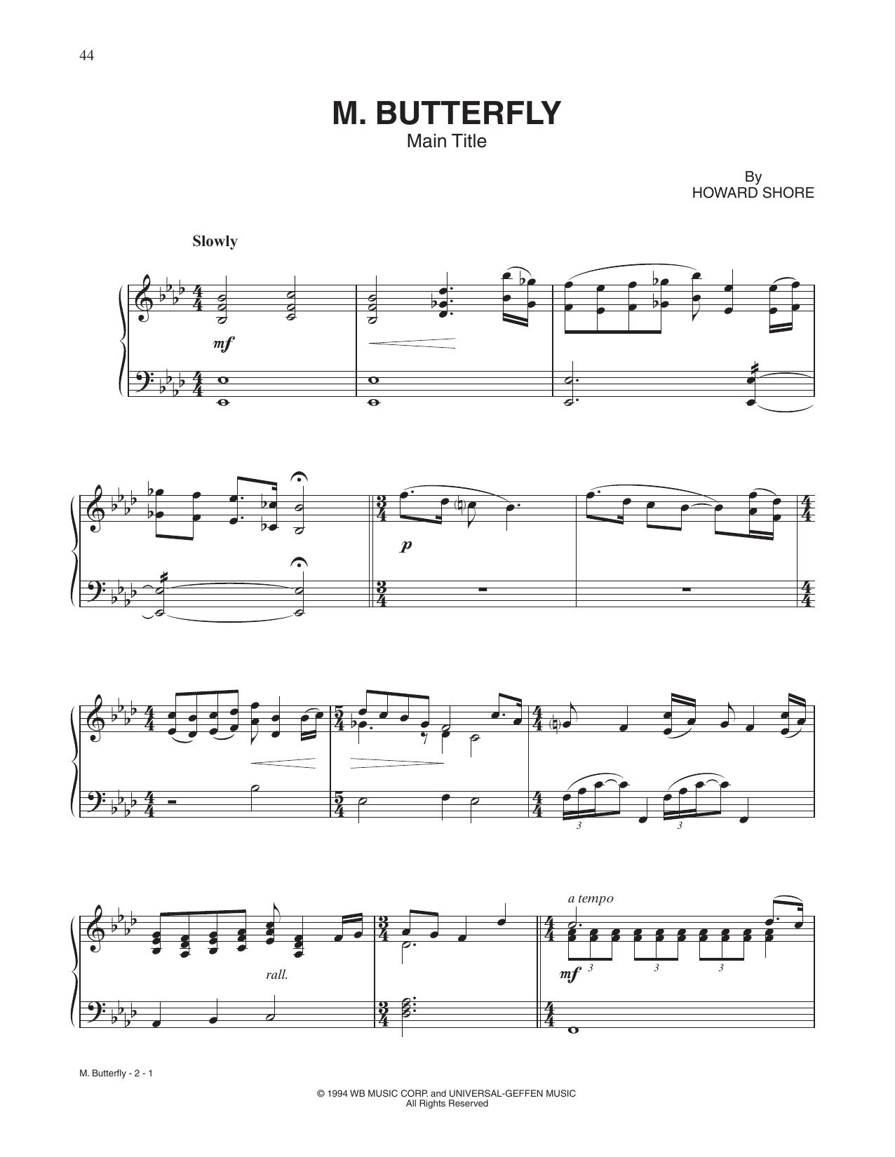 M. Butterfly (Main Title Theme) (Piano Solo) von Howard Shore