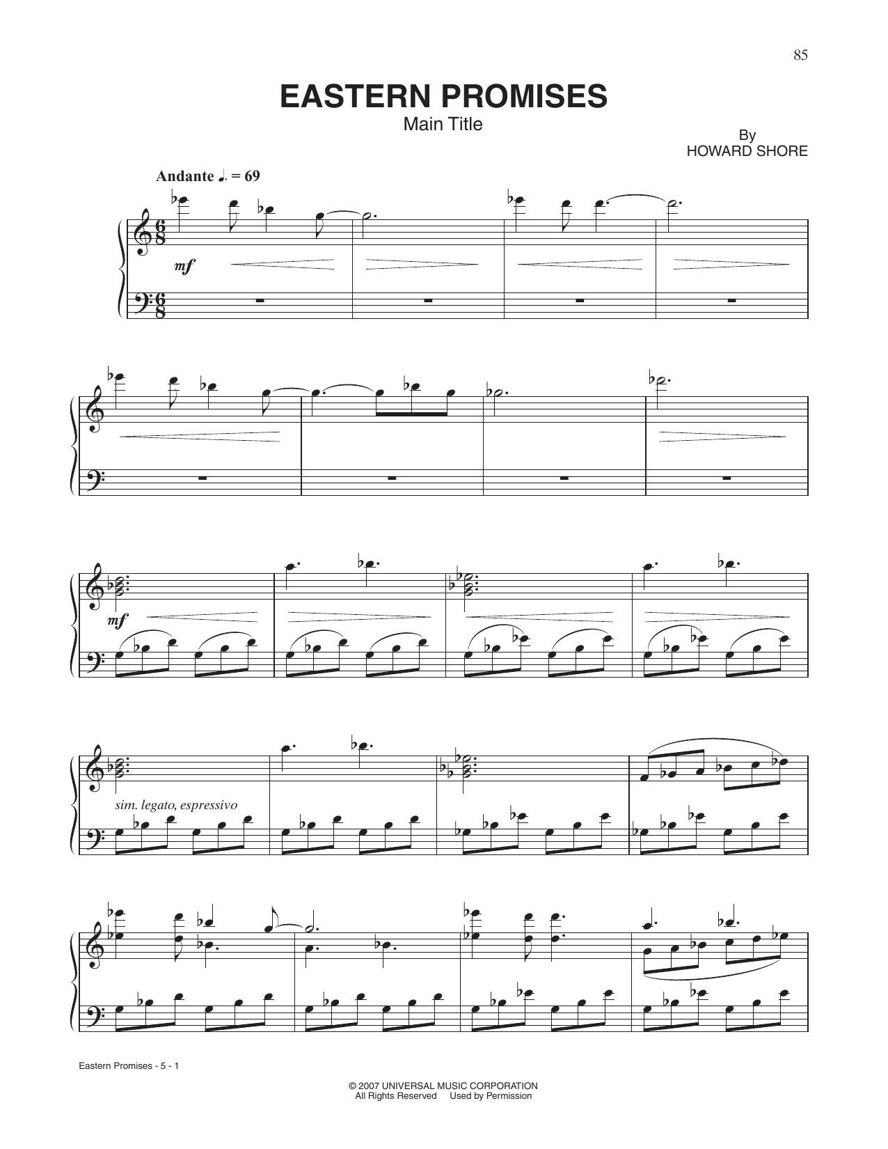 Eastern Promises (Piano Solo) von Howard Shore