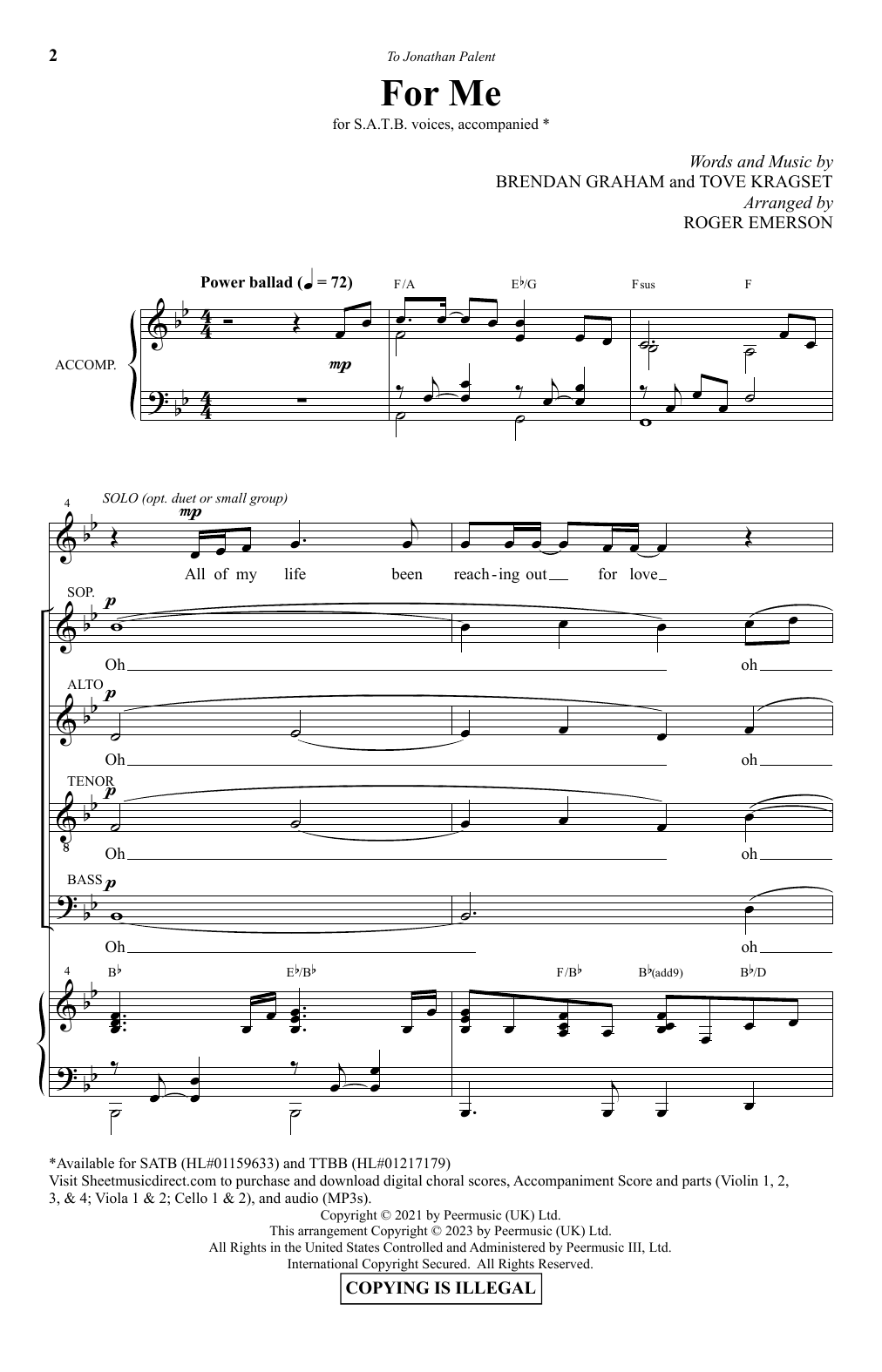 For Me (arr. Roger Emerson) (SATB Choir) von Brendan Graham and Tove Kragset