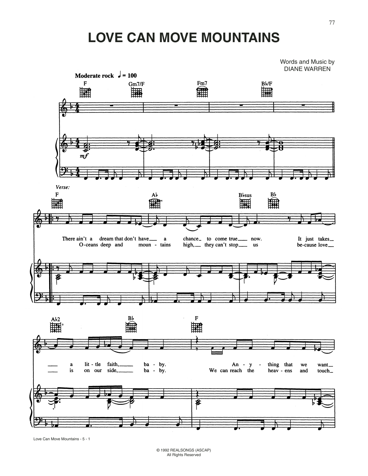 Love Can Move Mountains (Piano, Vocal & Guitar Chords (Right-Hand Melody)) von CLINE DION