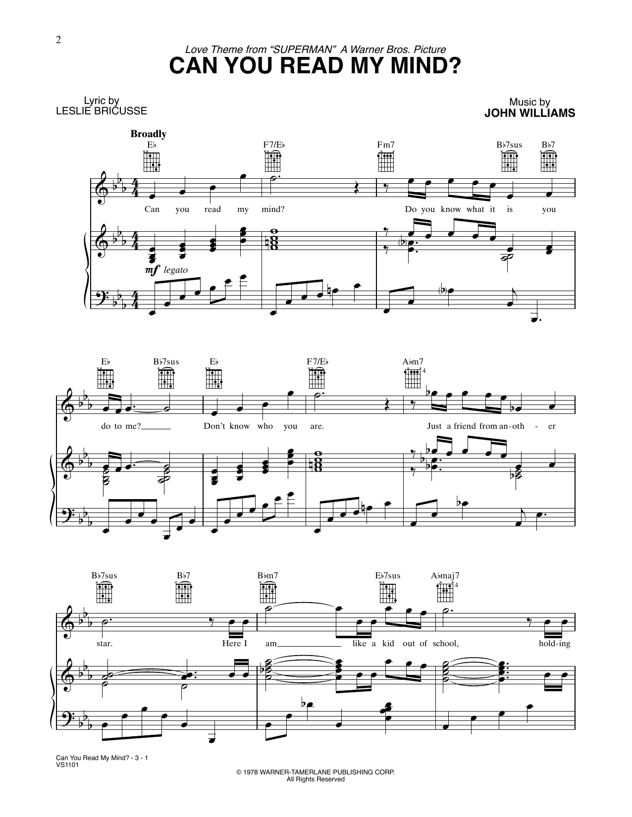Can You Read My Mind? (Love Theme from SUPERMAN) (Piano, Vocal & Guitar Chords (Right-Hand Melody)) von John Williams