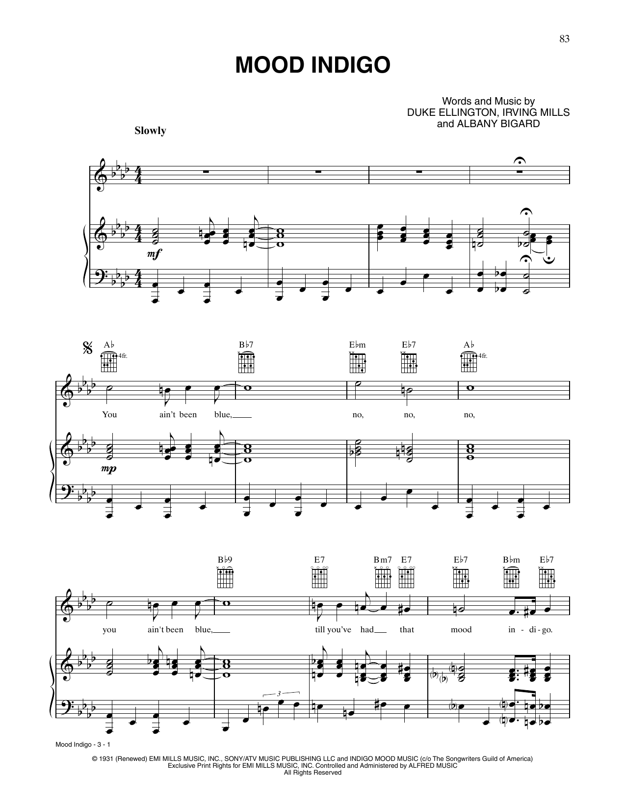 Mood Indigo (Piano, Vocal & Guitar Chords (Right-Hand Melody)) von Tony Bennett
