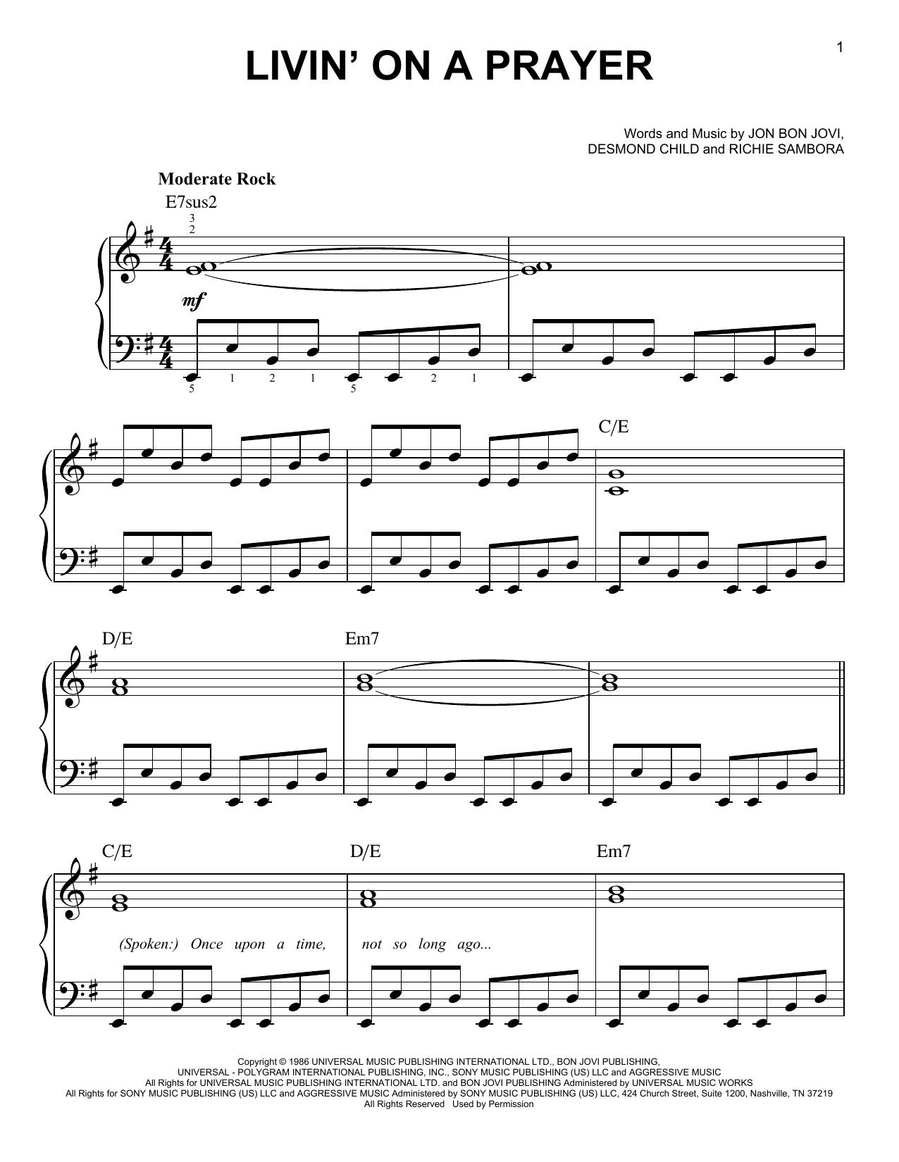 Livin' On A Prayer (Very Easy Piano) von Bon Jovi