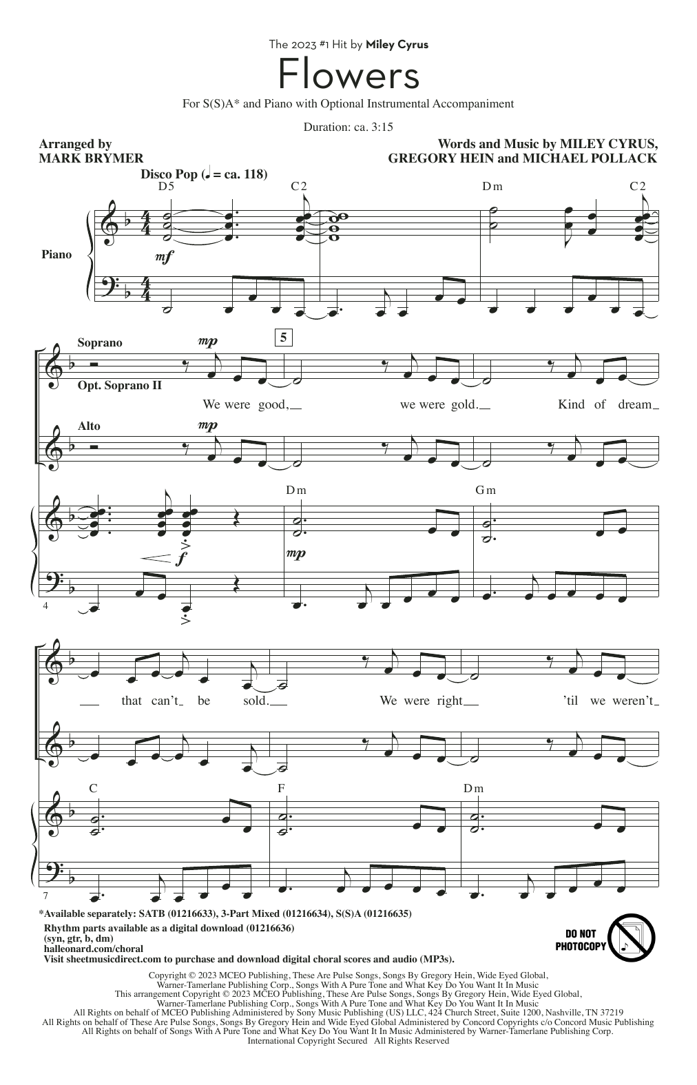 Flowers (arr. Mark Brymer) (SSA Choir) von Miley Cyrus