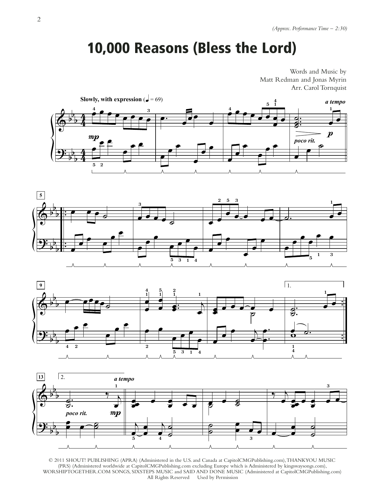 10,000 Reasons (Bless The Lord) (arr. Carol Tornquist) (Piano Solo) von Matt Redman