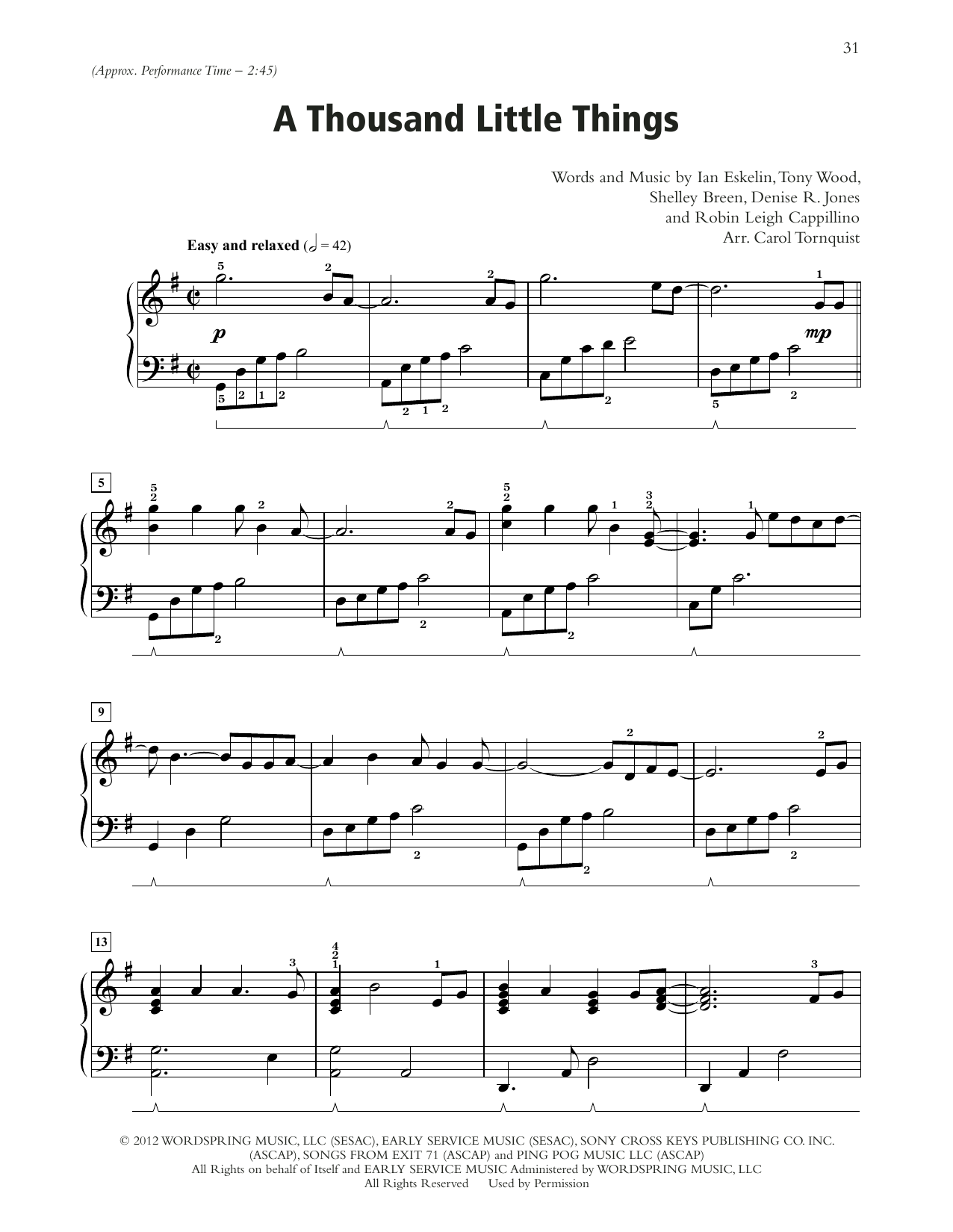 A Thousand Little Things (arr. Carol Tornquist) (Piano Solo) von Point Of Grace