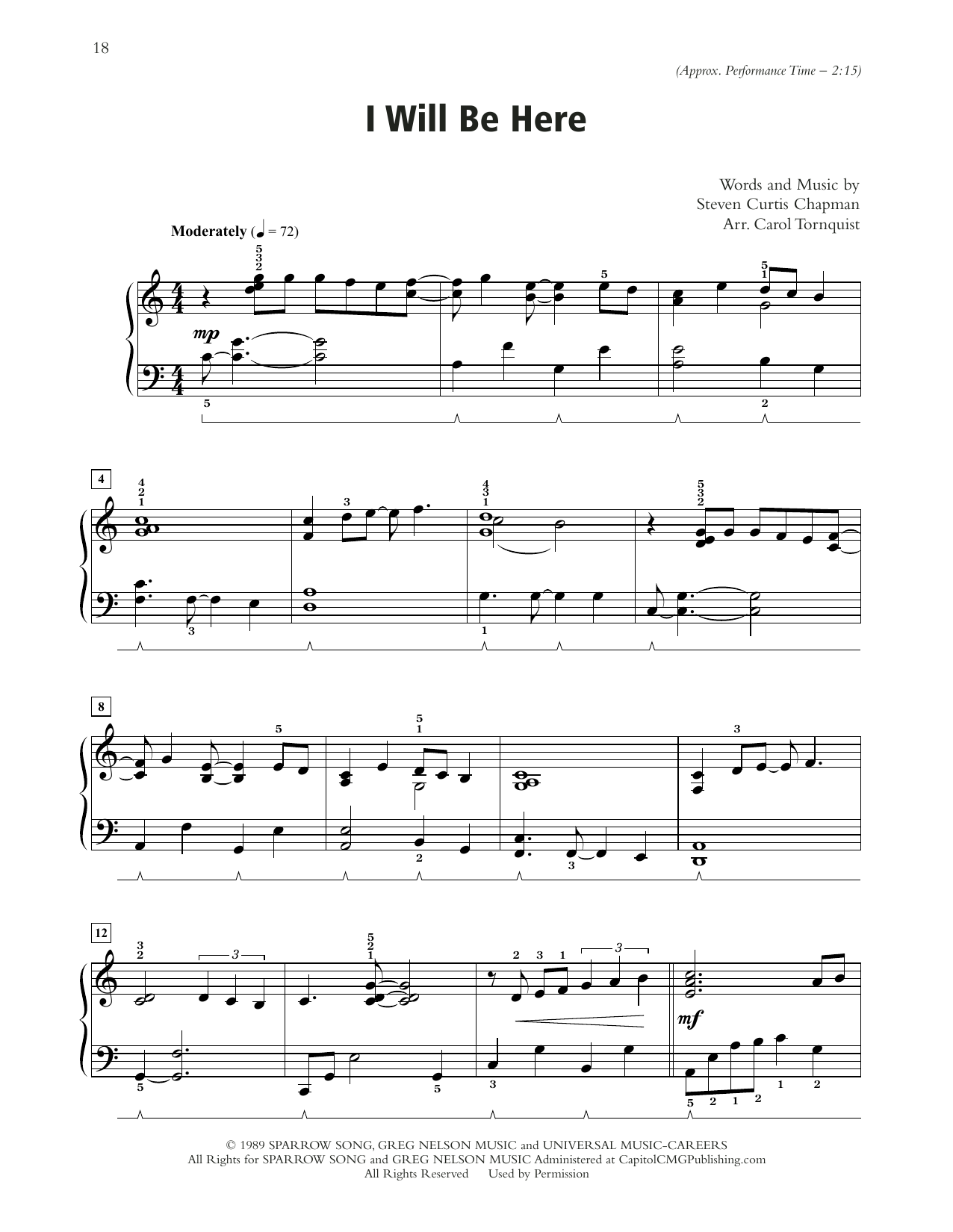 I Will Be Here (arr. Carol Tornquist) (Piano Solo) von Steven Curtis Chapman