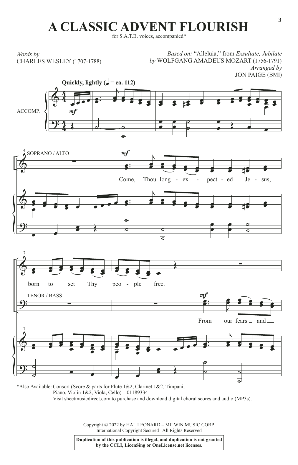 A Classic Advent Flourish (arr. Jon Paige) (SATB Choir) von Charles Wesley