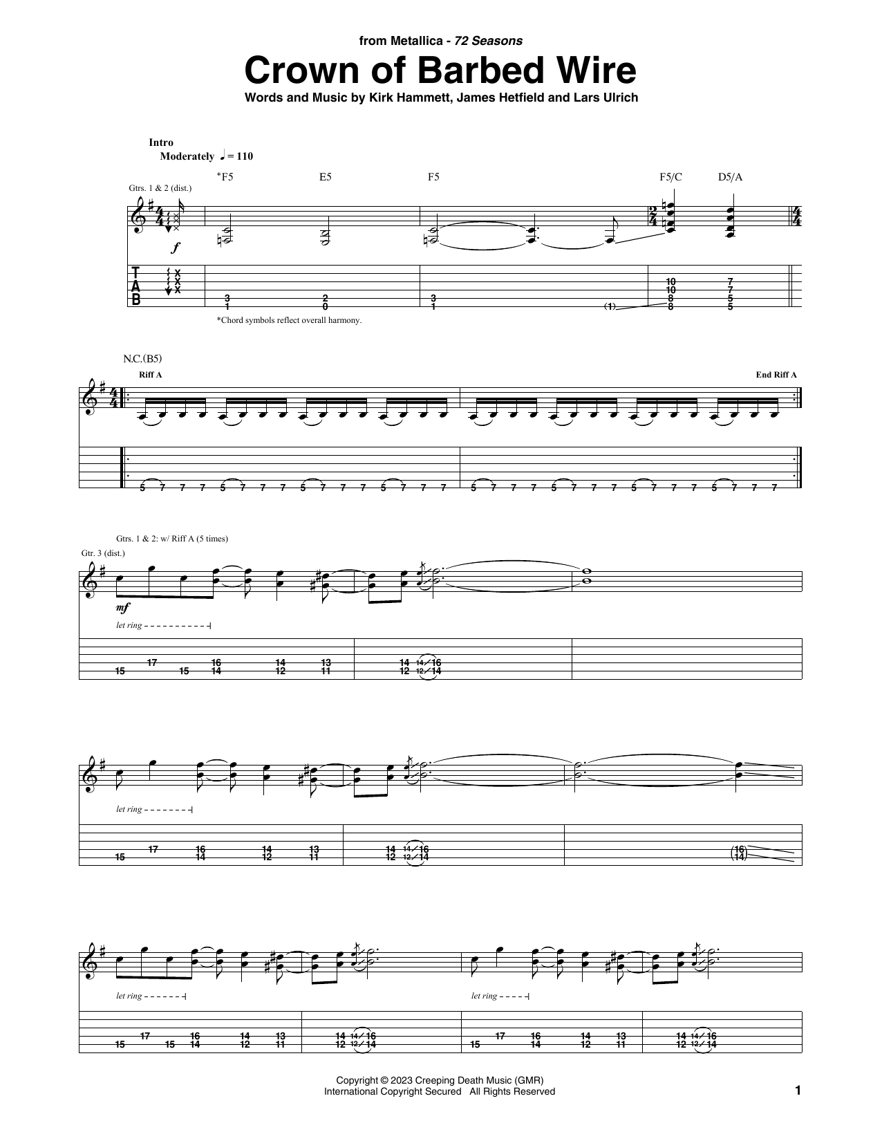 Crown Of Barbed Wire (Guitar Tab) von Metallica