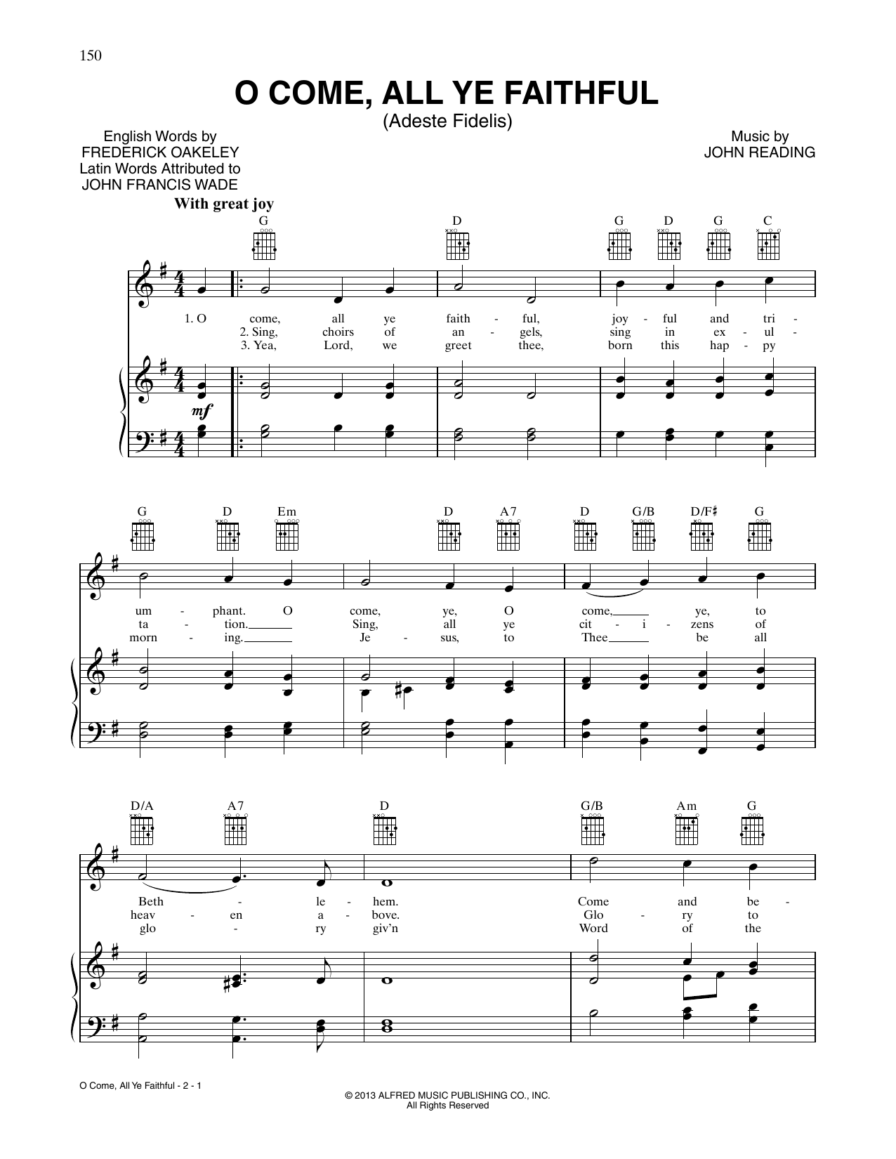 O Come, All Ye Faithful (Piano, Vocal & Guitar Chords (Right-Hand Melody)) von John Francis Wade
