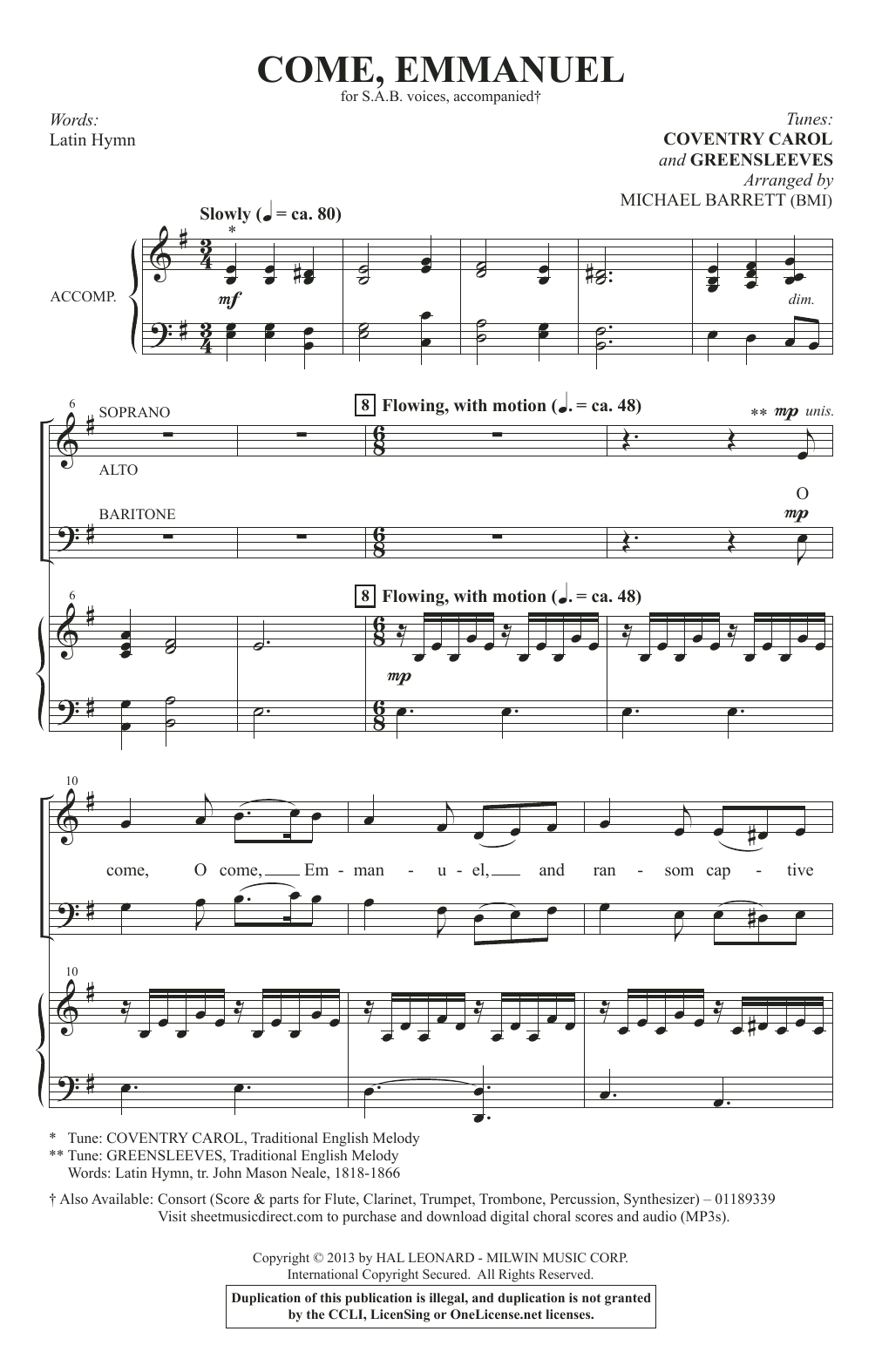 Come, Emmanuel (SAB Choir) von Michael Barrett