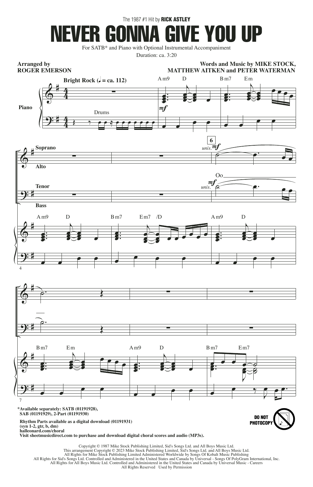 Never Gonna Give You Up (arr. Roger Emerson) (SATB Choir) von Rick Astley