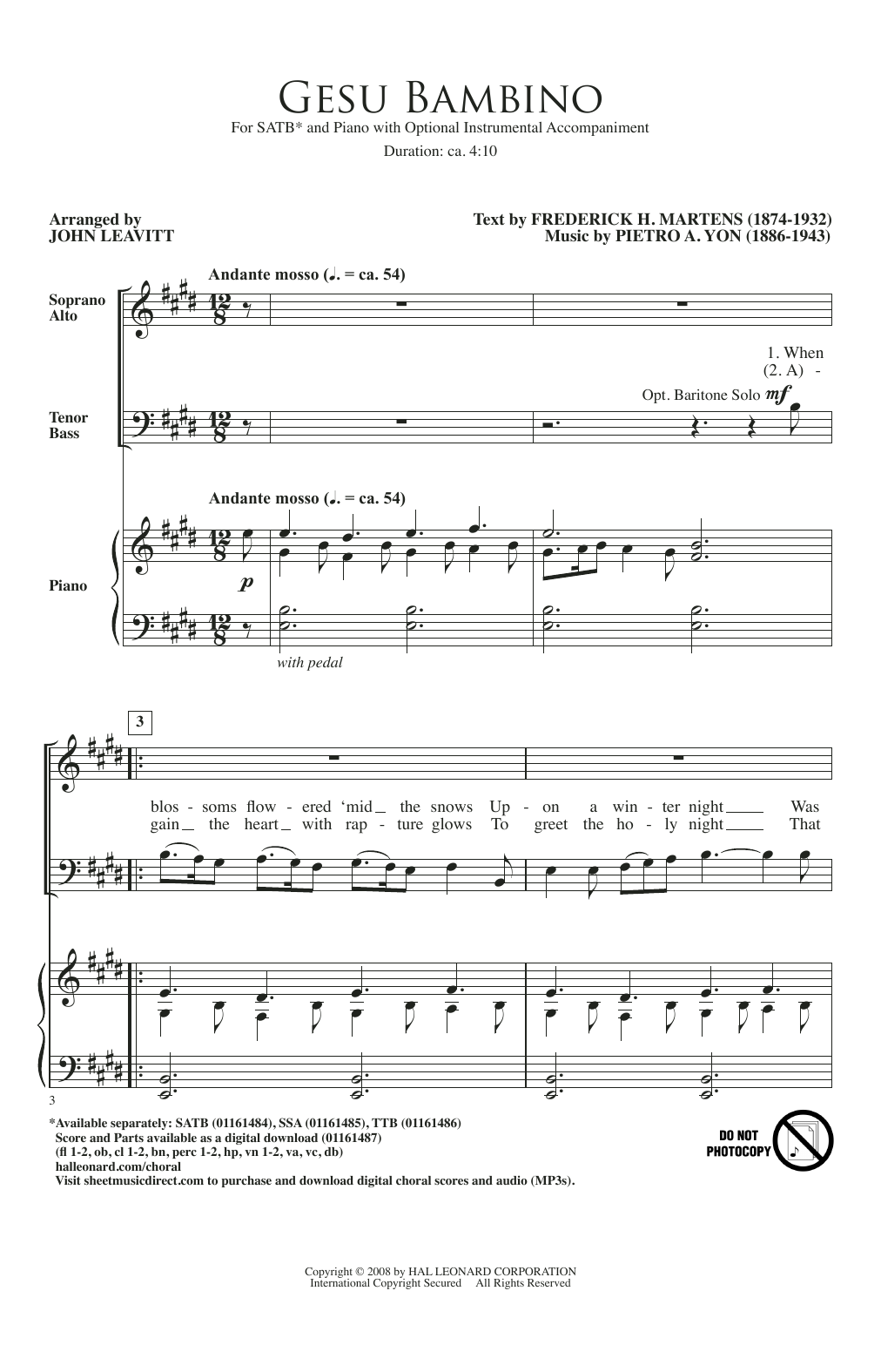 Ges Bambino (arr. John Leavitt) (SATB Choir) von Pietro A. Yon