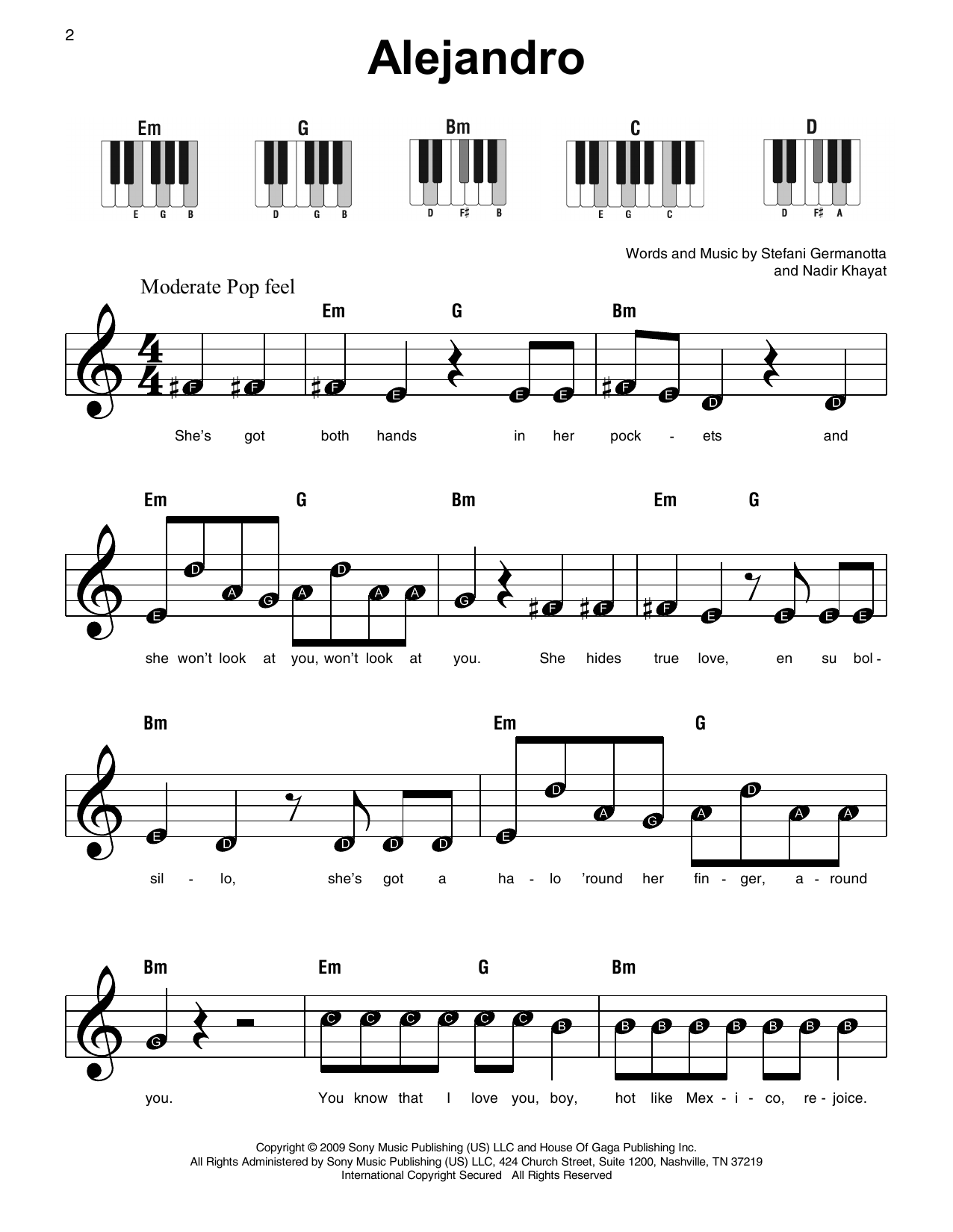 Alejandro (Super Easy Piano) von Lady Gaga