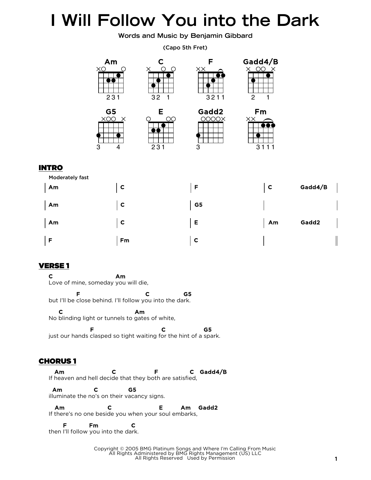 I Will Follow You Into The Dark (Really Easy Guitar) von Death Cab For Cutie