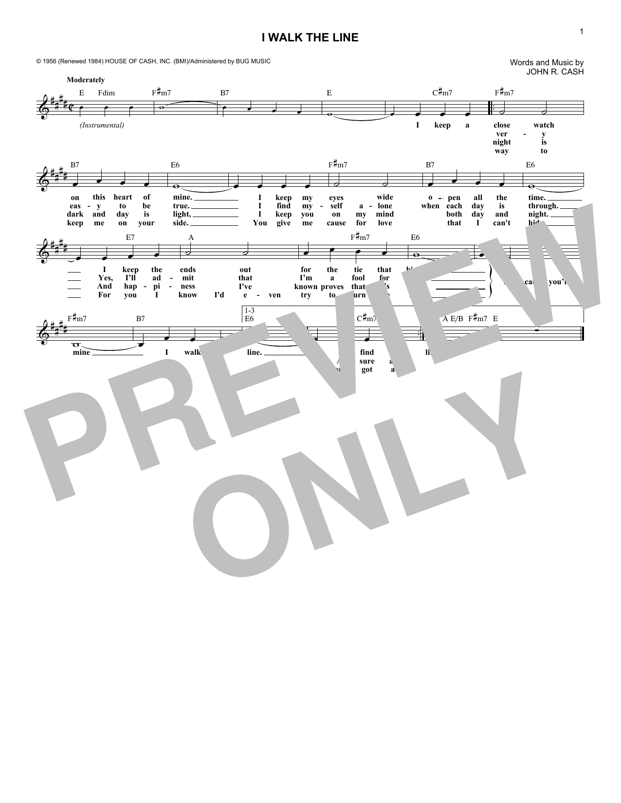 I Walk The Line (Lead Sheet / Fake Book) von Johnny Cash