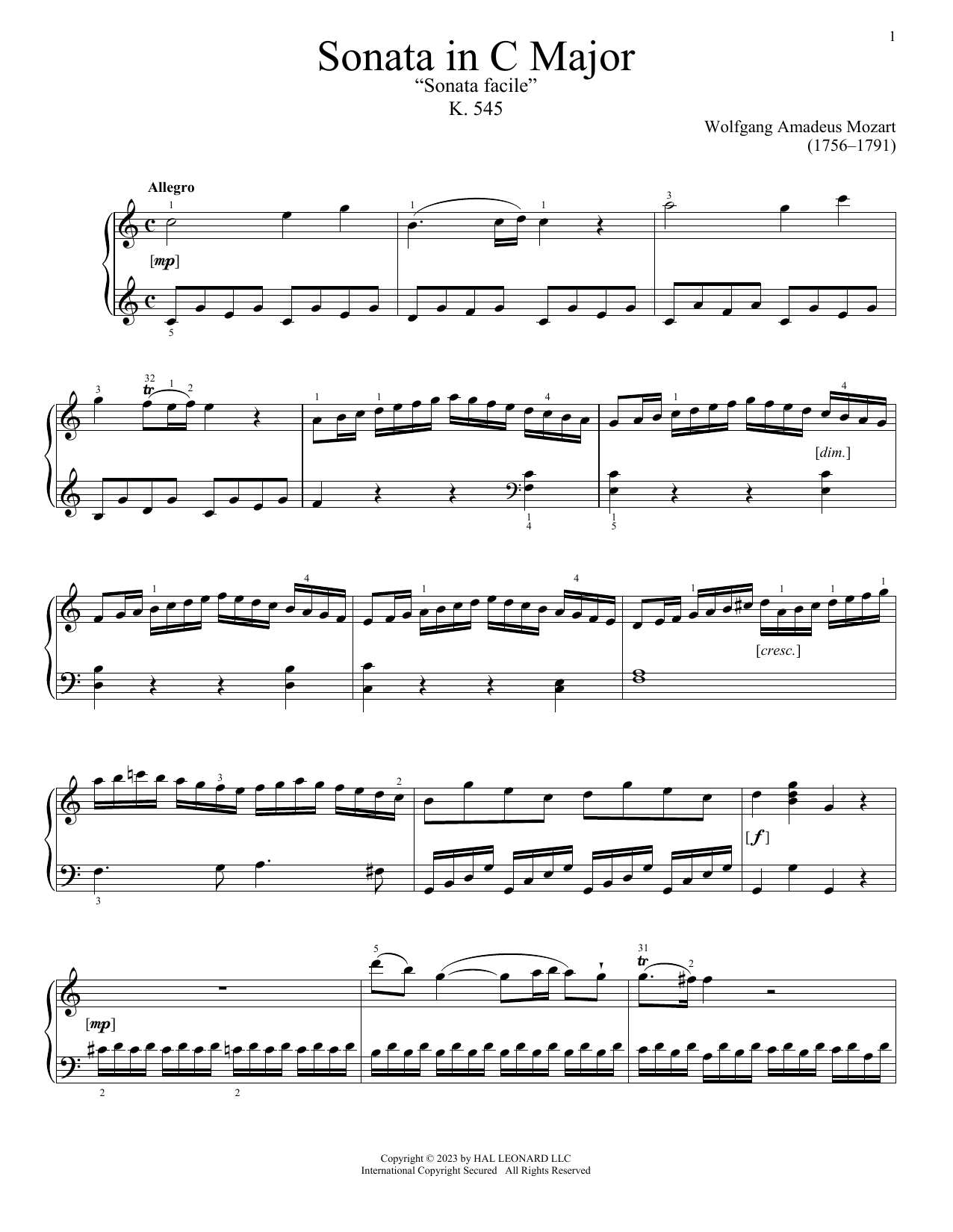 Sonata In C Major, K. 545 (Piano Solo) von Wolfgang Amadeus Mozart